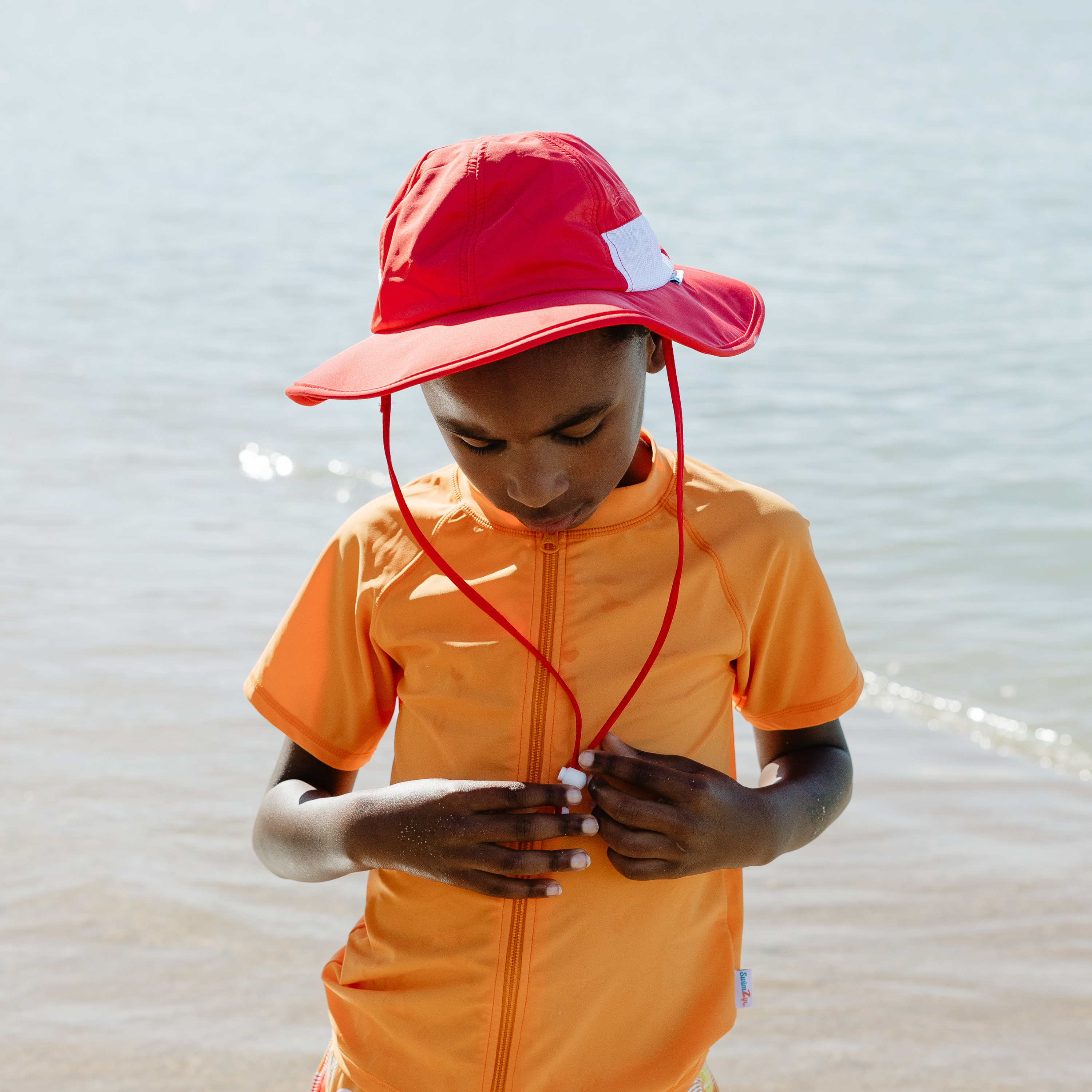 Kids Wide Brim Sun Hat "Fun Sun Day Play Hat" - Red-SwimZip UPF 50+ Sun Protective Swimwear & UV Zipper Rash Guards-pos9