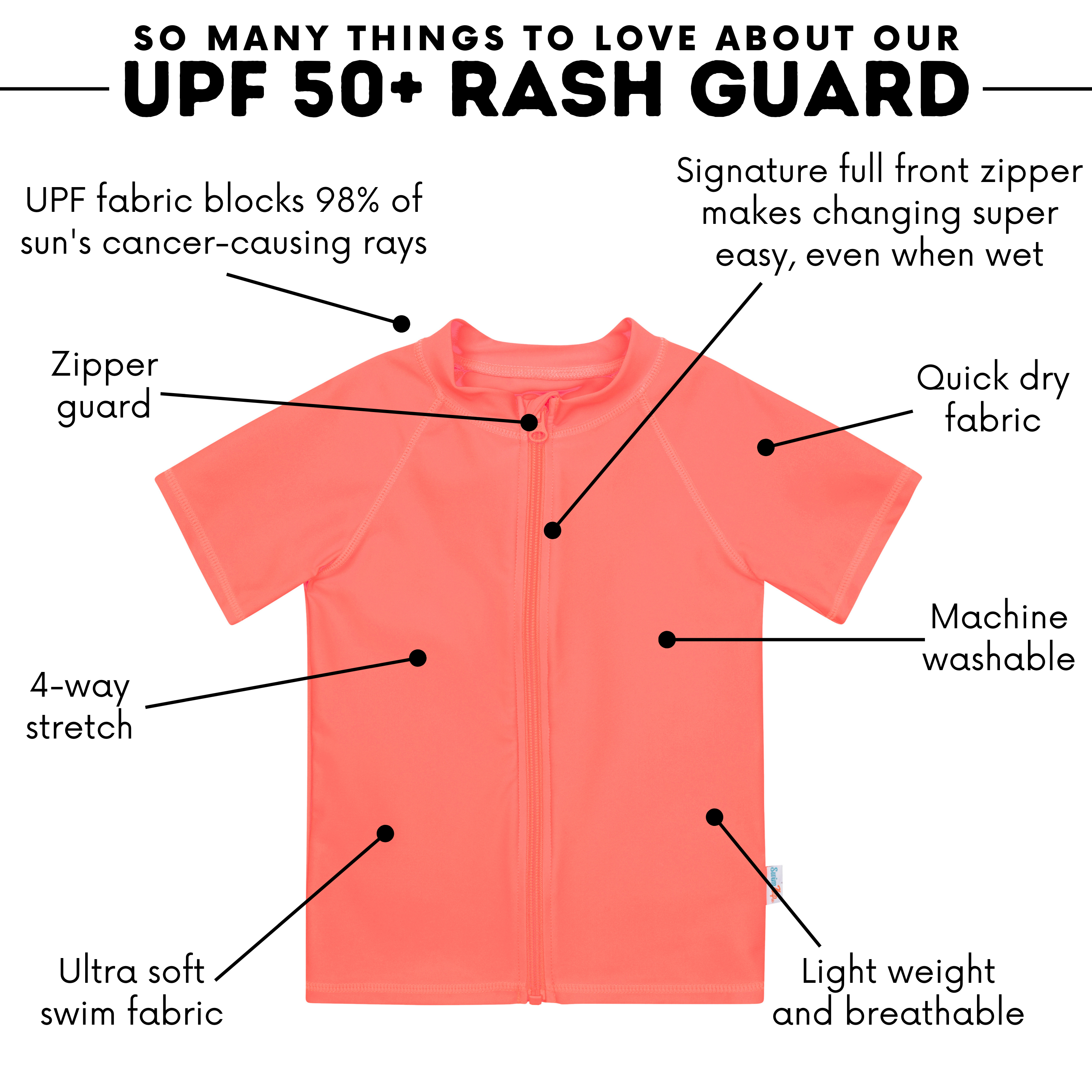 Kids Short Sleeve Zipper Rash Guard Swim Shirt | “Neon Orange”-SwimZip UPF 50+ Sun Protective Swimwear & UV Zipper Rash Guards-pos5