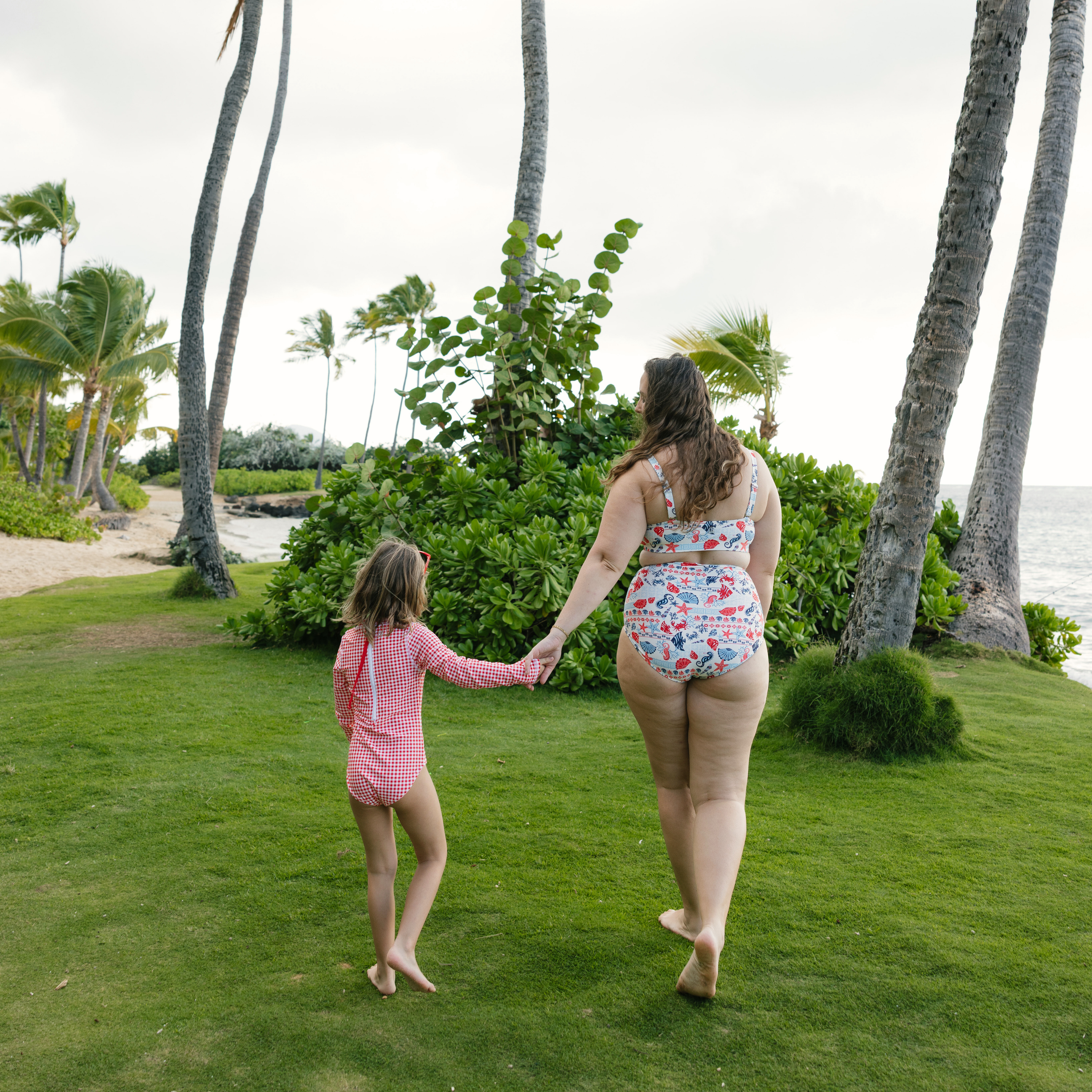 Girls Long Sleeve Surf Suit (One Piece Bodysuit) | "Red Gingham"-SwimZip UPF 50+ Sun Protective Swimwear & UV Zipper Rash Guards-pos12