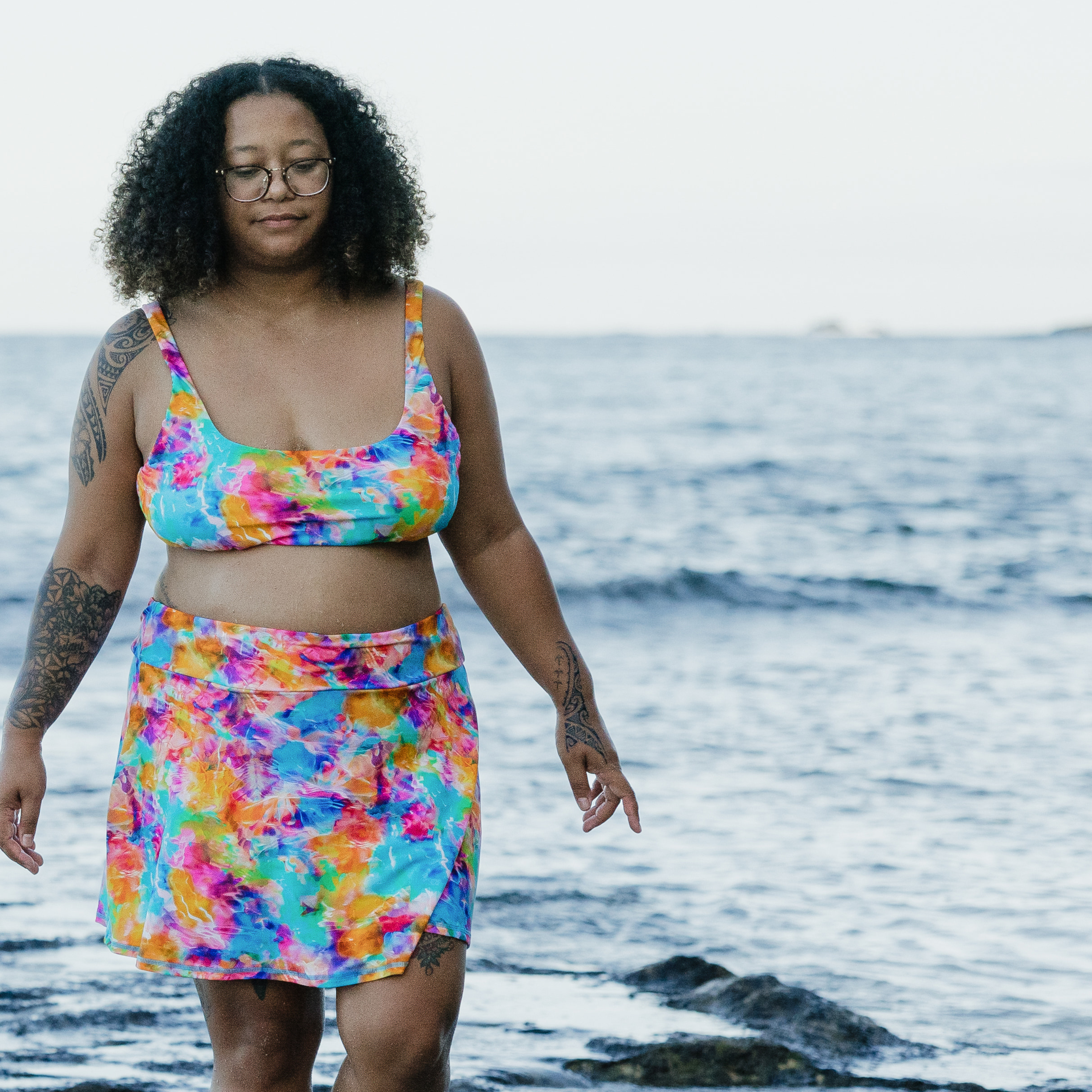 Women's Scoop Neck Bikini Top Plus Size | "Impressions"-SwimZip UPF 50+ Sun Protective Swimwear & UV Zipper Rash Guards-pos2