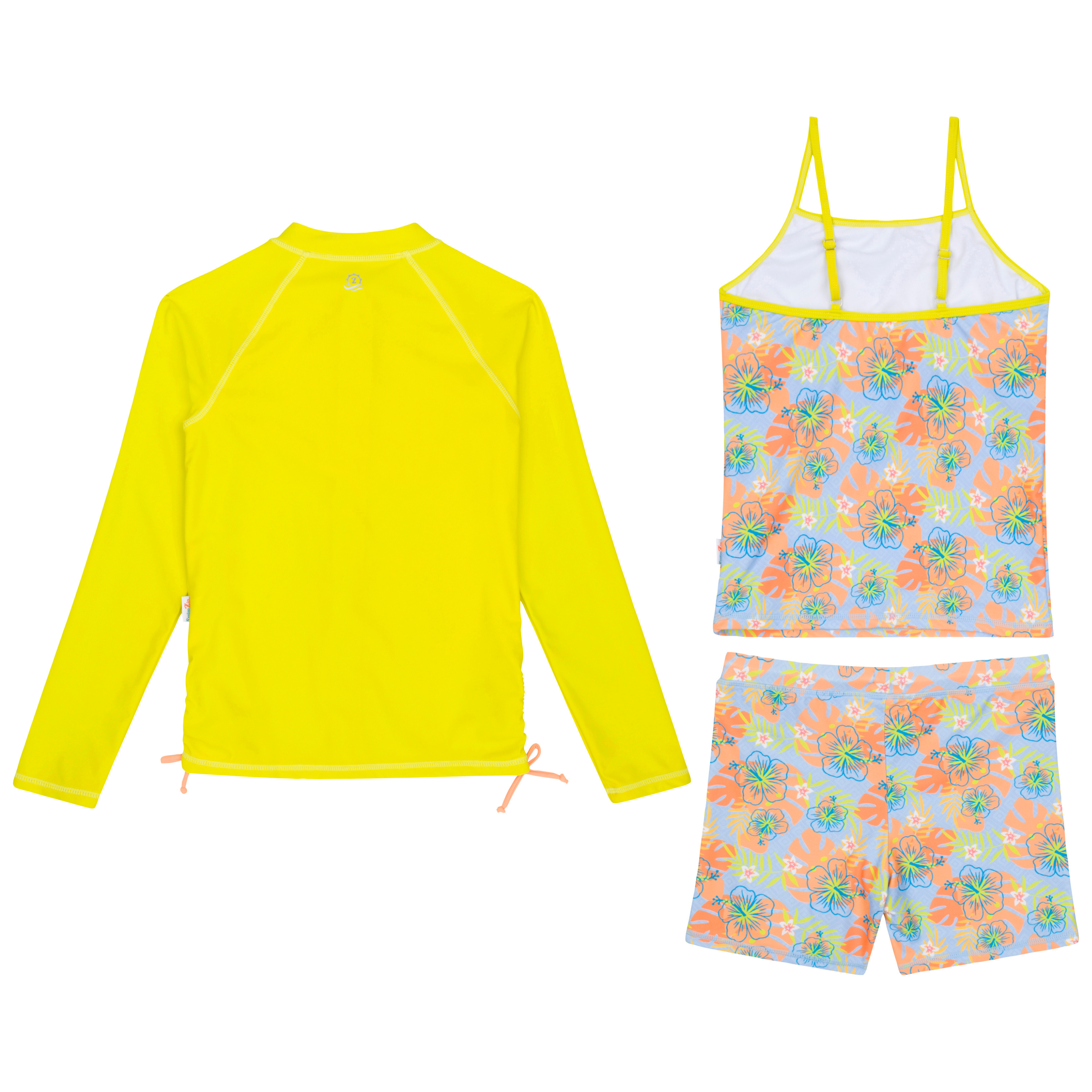 Girls Long Sleeve Rash Guard + Tankini Shorts Set (3 Piece) | "Groovy"-SwimZip UPF 50+ Sun Protective Swimwear & UV Zipper Rash Guards-pos10
