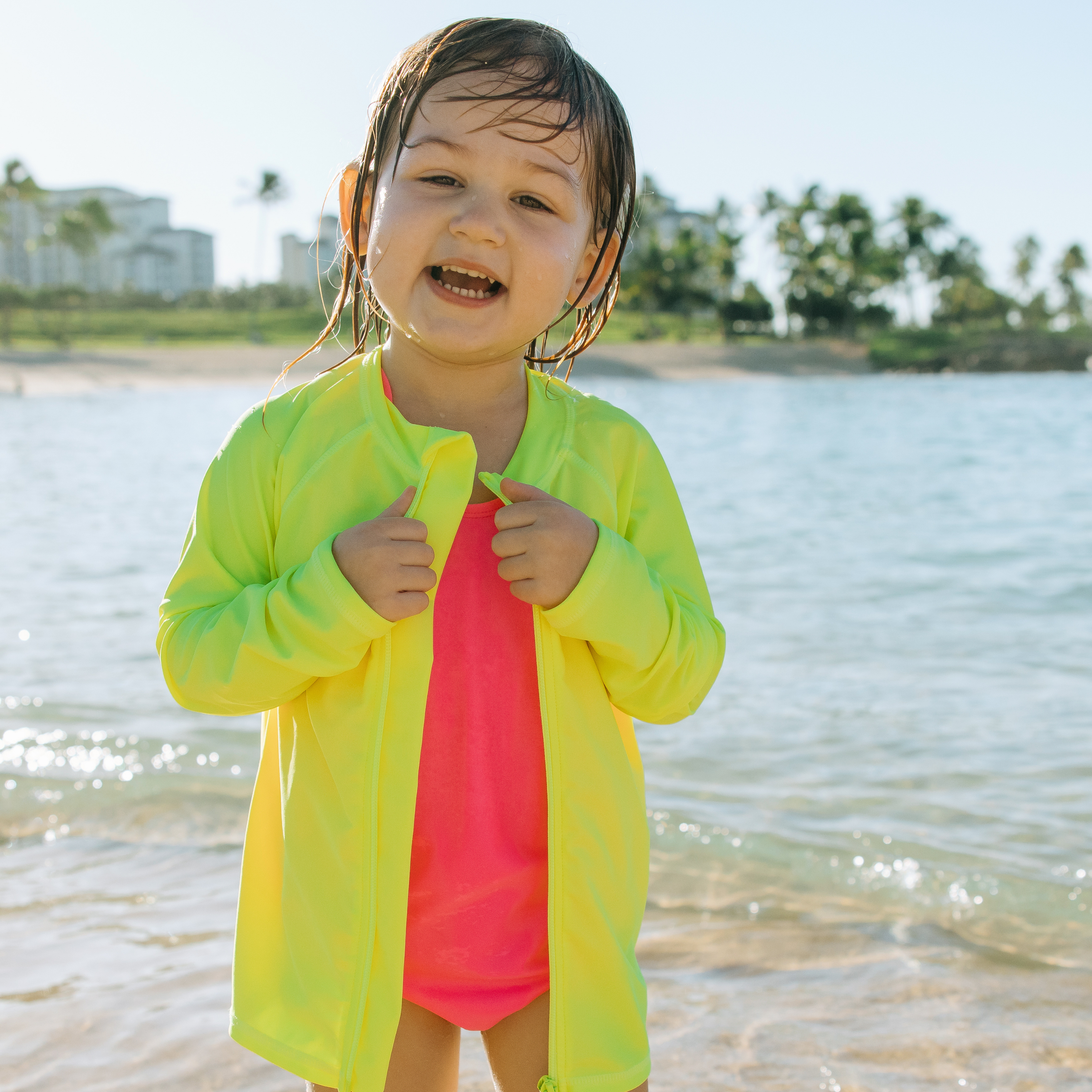 Kids UPF 50+ Long Sleeve Zipper Rash Guard Swim Shirt | "Neon Yellow"-SwimZip UPF 50+ Sun Protective Swimwear & UV Zipper Rash Guards-pos9