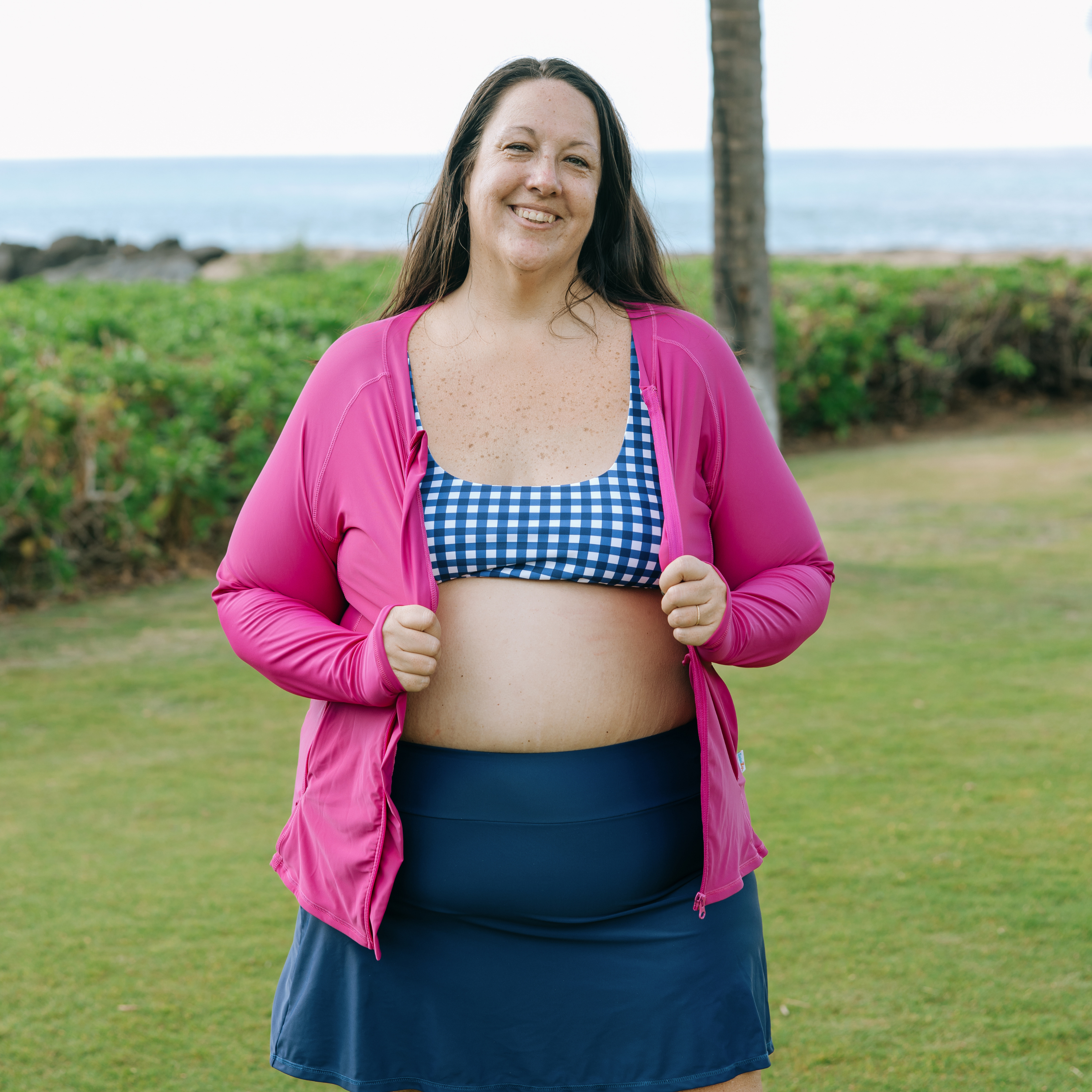 Women's Scoop Neck Bikini Top Plus Size | "Navy Gingham"-SwimZip UPF 50+ Sun Protective Swimwear & UV Zipper Rash Guards-pos3