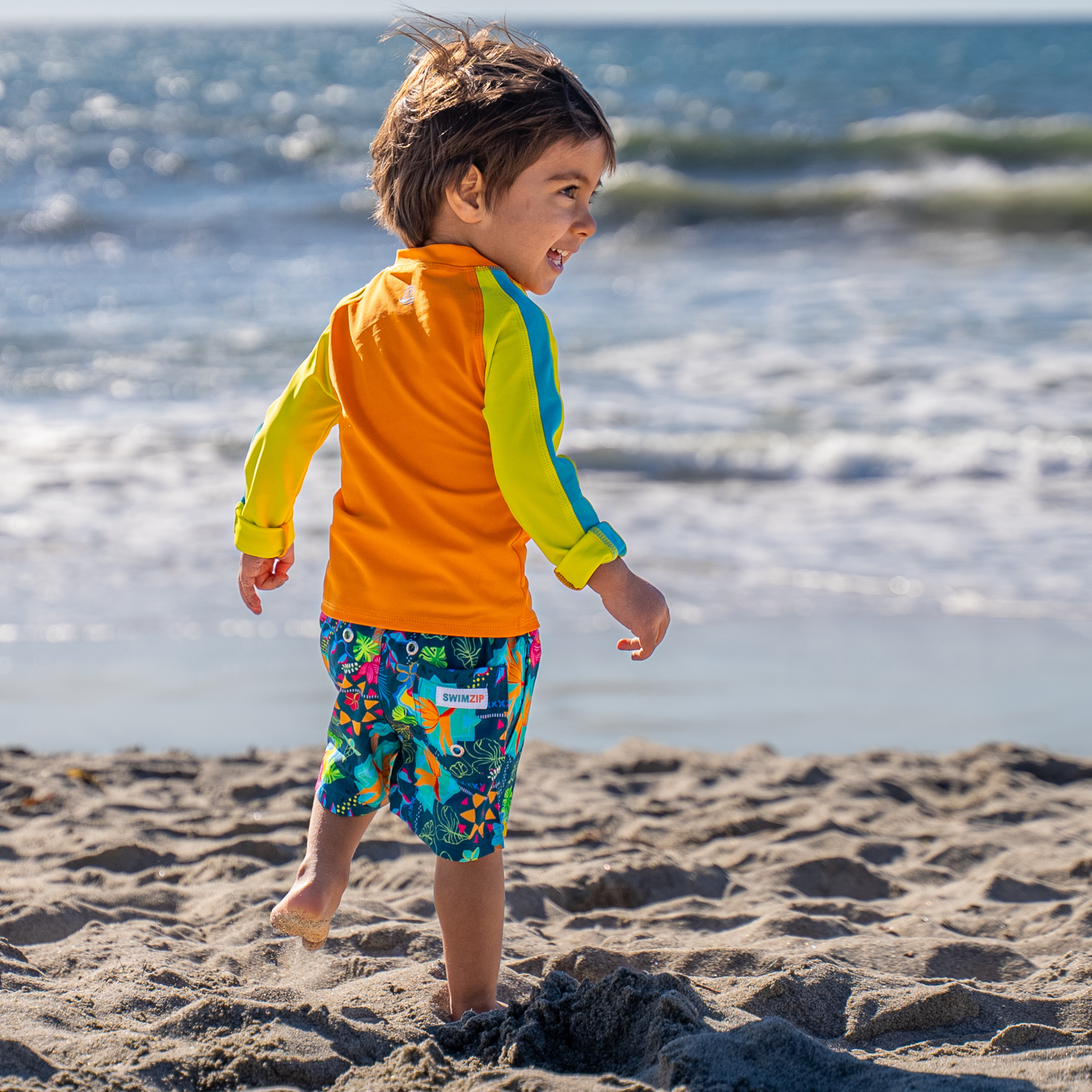 Boys Long Sleeve Zipper Rash Guard and Swim Trunk Set | "Summer Max"-SwimZip UPF 50+ Sun Protective Swimwear & UV Zipper Rash Guards-pos10