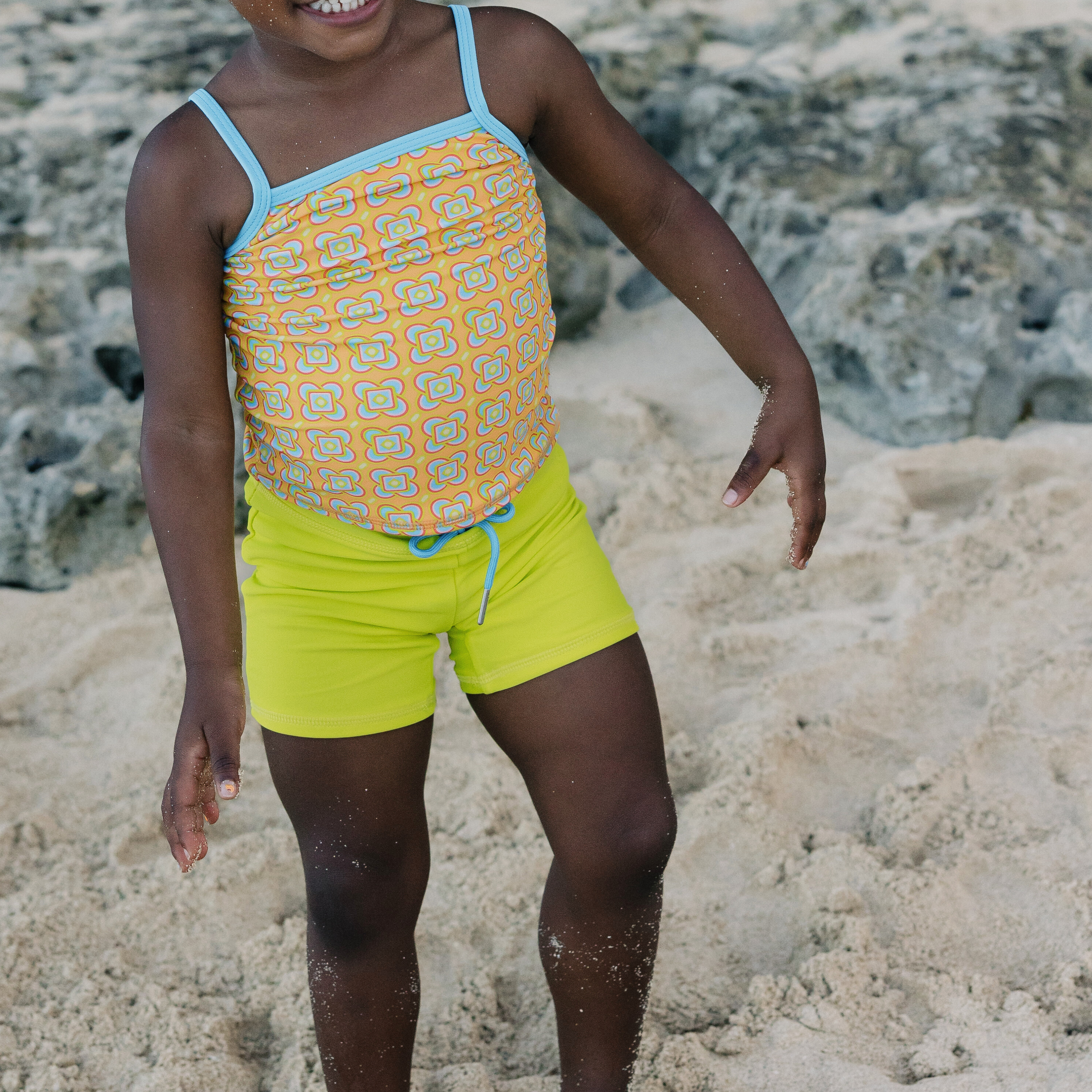 Girls Long Sleeve Rash Guard + Tankini Shorts Set (3 Piece) | "Kaleidoscope"-SwimZip UPF 50+ Sun Protective Swimwear & UV Zipper Rash Guards-pos8