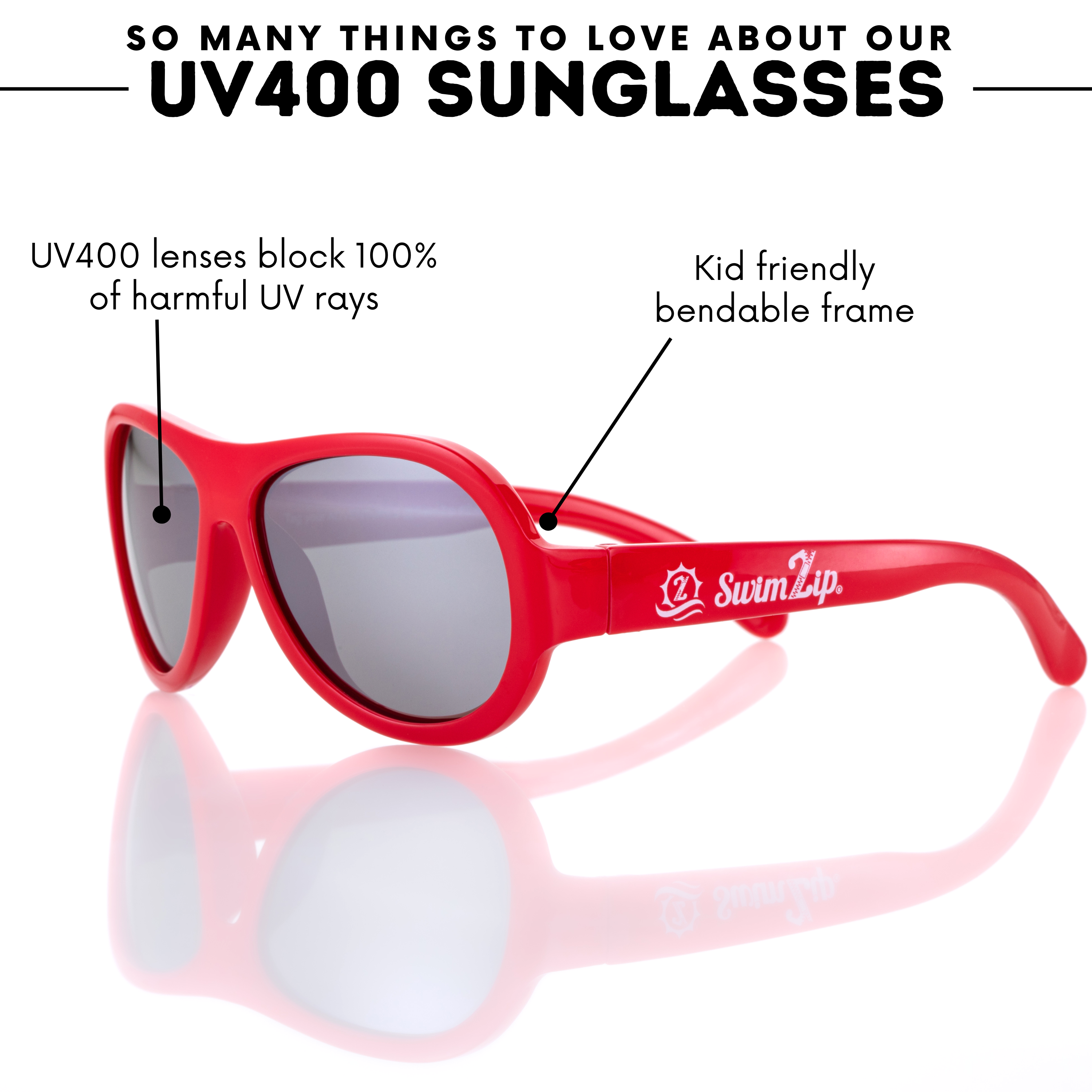 Kids Aviator Sunglasses - Red-SwimZip UPF 50+ Sun Protective Swimwear & UV Zipper Rash Guards-pos5