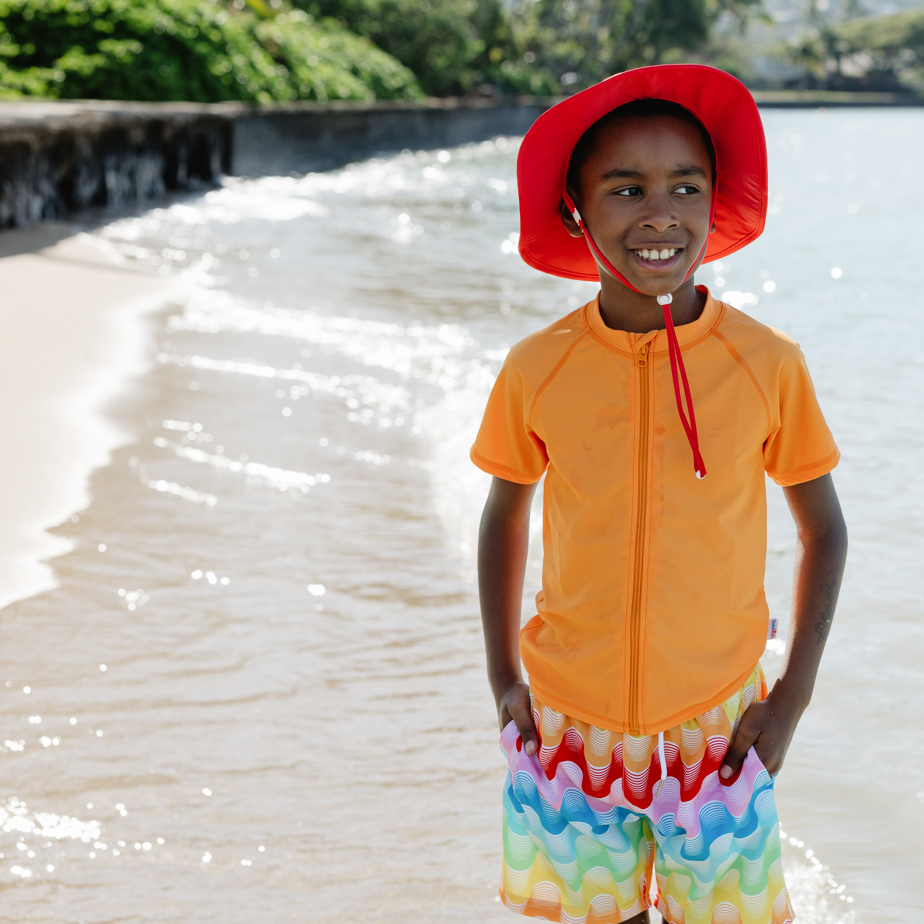 Kids Wide Brim Sun Hat "Fun Sun Day Play Hat" - Red-SwimZip UPF 50+ Sun Protective Swimwear & UV Zipper Rash Guards-pos10