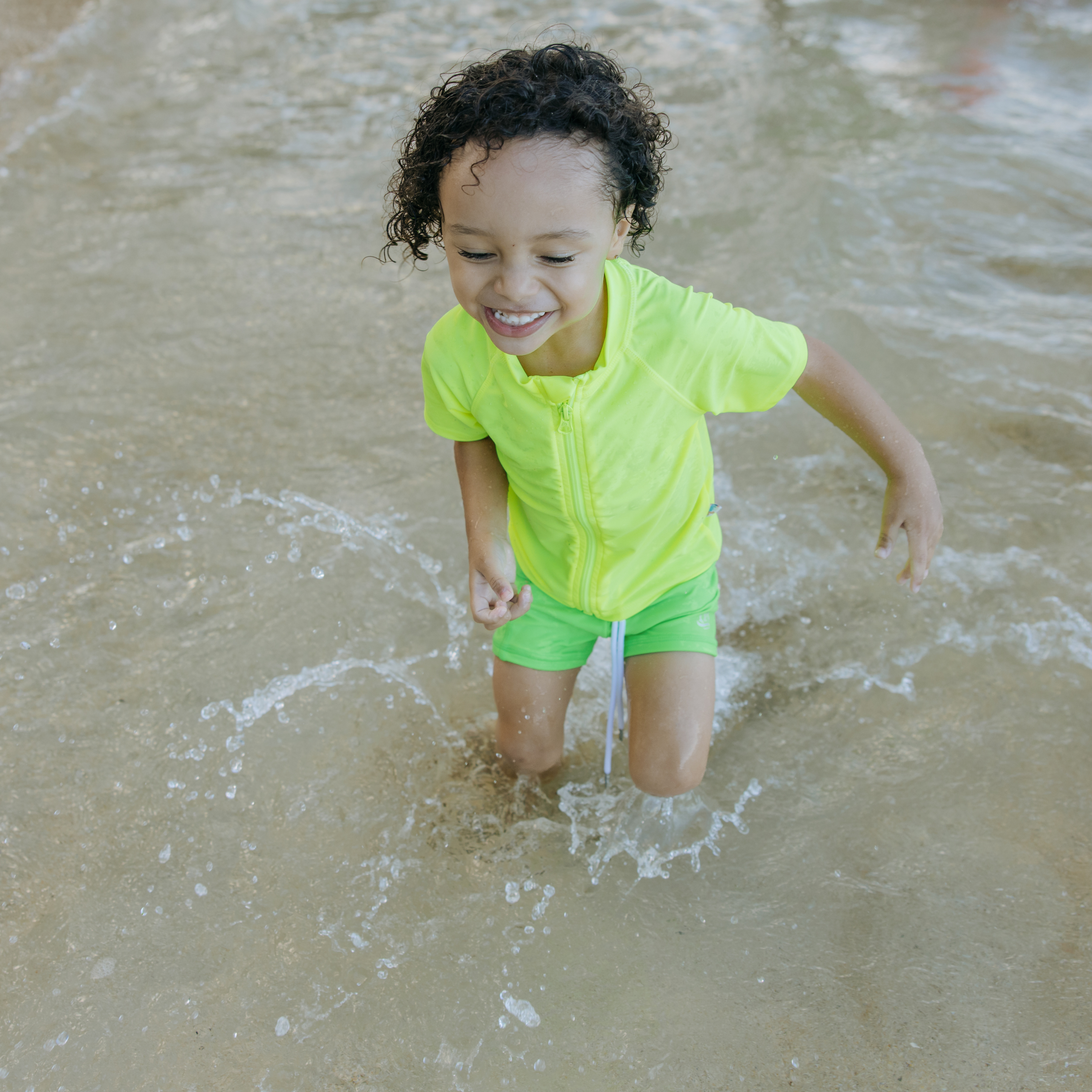 Kids Euro Swim Shorties | "Neon Green"-SwimZip UPF 50+ Sun Protective Swimwear & UV Zipper Rash Guards-pos2