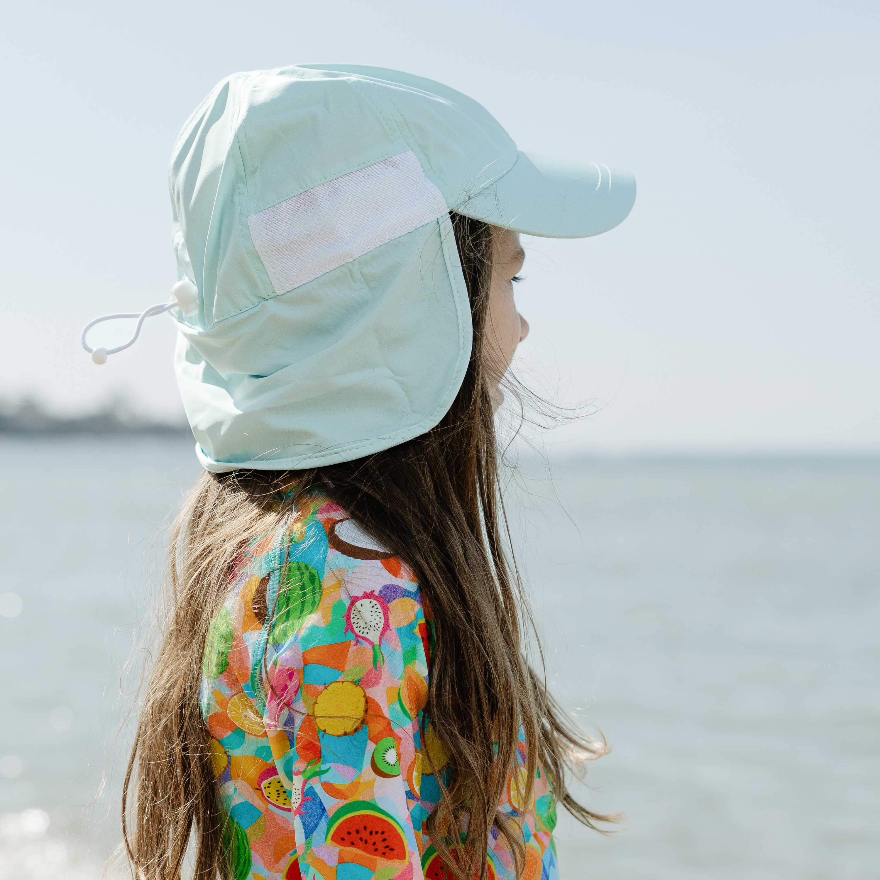 Kids Flap Hat | Mint-SwimZip UPF 50+ Sun Protective Swimwear & UV Zipper Rash Guards-pos2