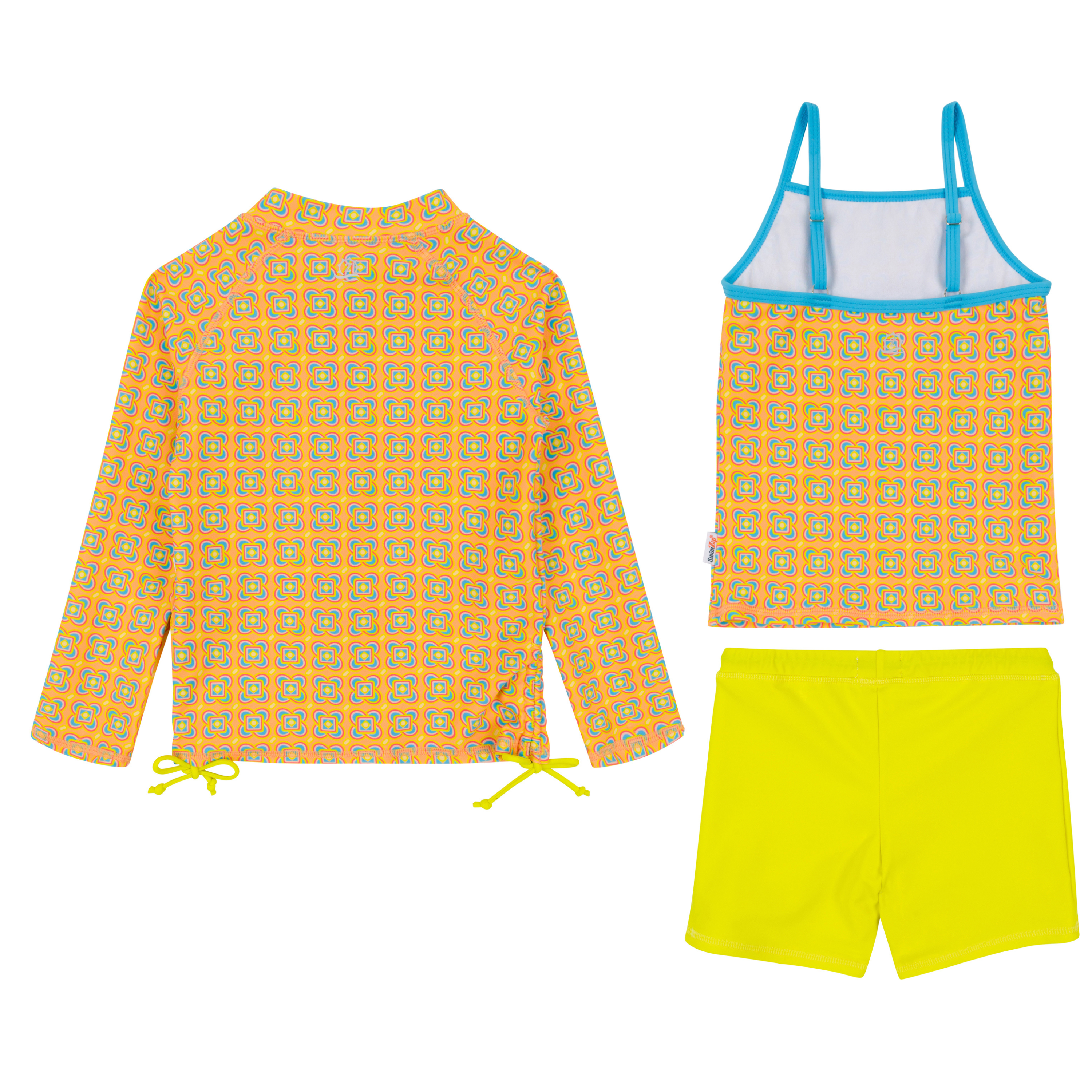 Girls Long Sleeve Rash Guard + Tankini Shorts Set (3 Piece) | "Kaleidoscope"-SwimZip UPF 50+ Sun Protective Swimwear & UV Zipper Rash Guards-pos9