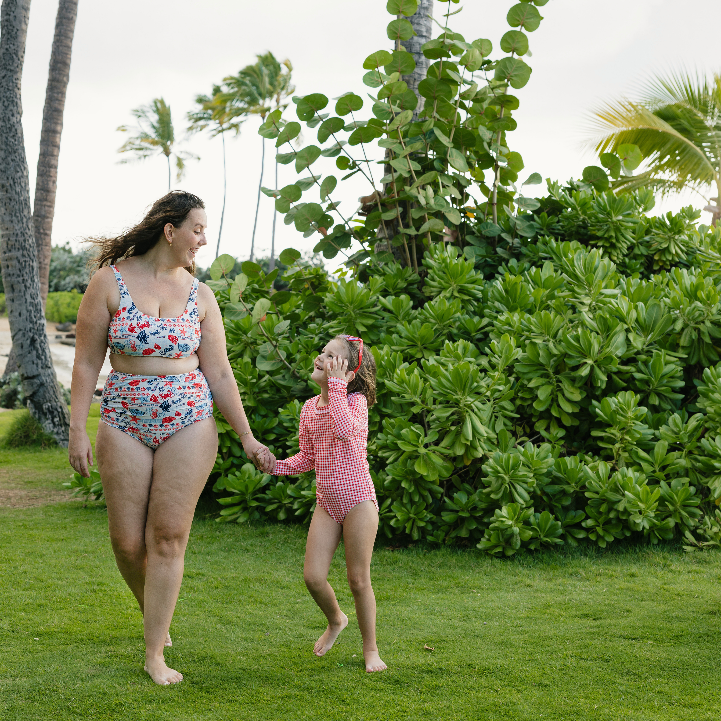 Girls Long Sleeve Surf Suit (One Piece Bodysuit) | "Red Gingham"-SwimZip UPF 50+ Sun Protective Swimwear & UV Zipper Rash Guards-pos11