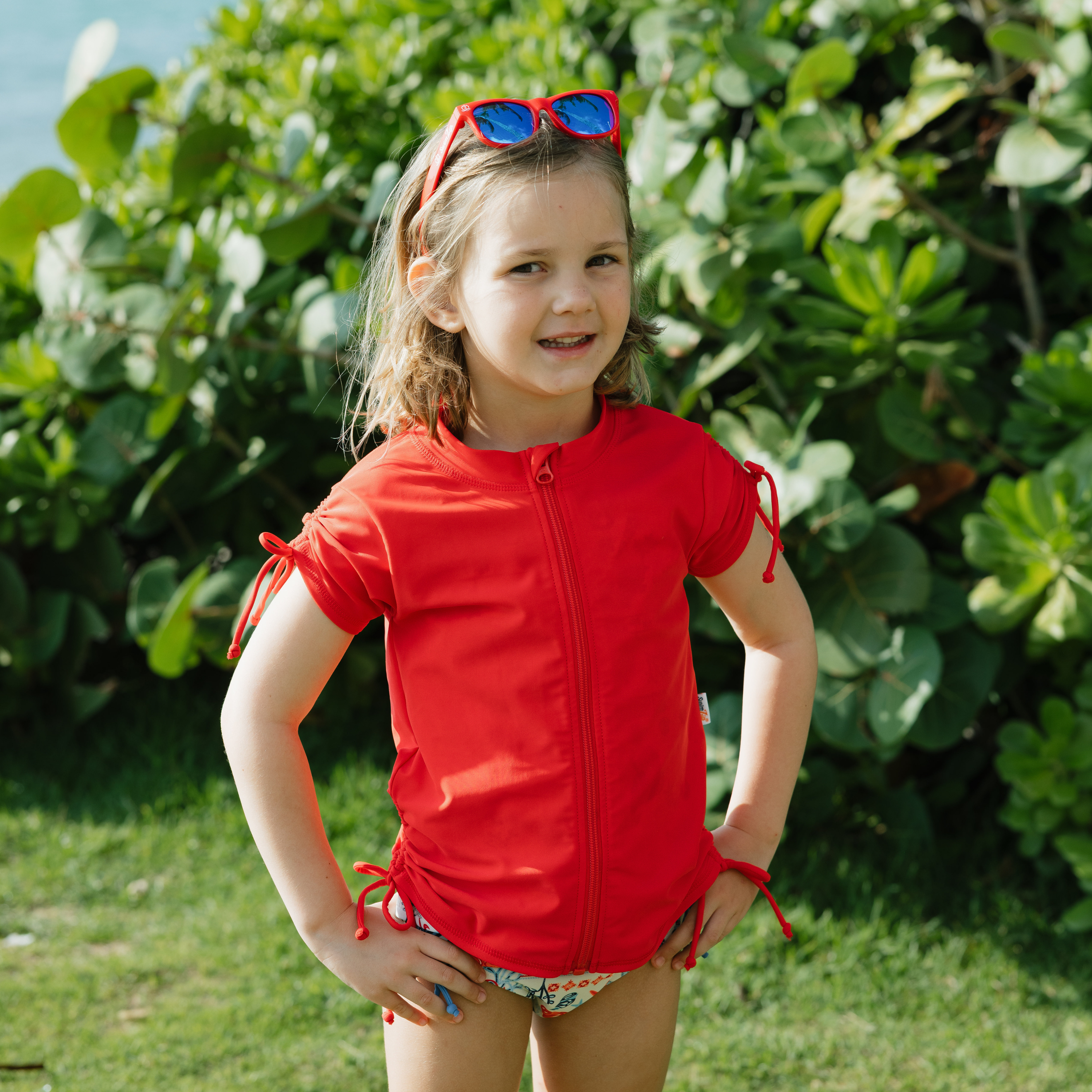 Girls Short Sleeve Rash Guard + Tankini Bikini Set (3 Piece) | "Marina"-SwimZip UPF 50+ Sun Protective Swimwear & UV Zipper Rash Guards-pos12