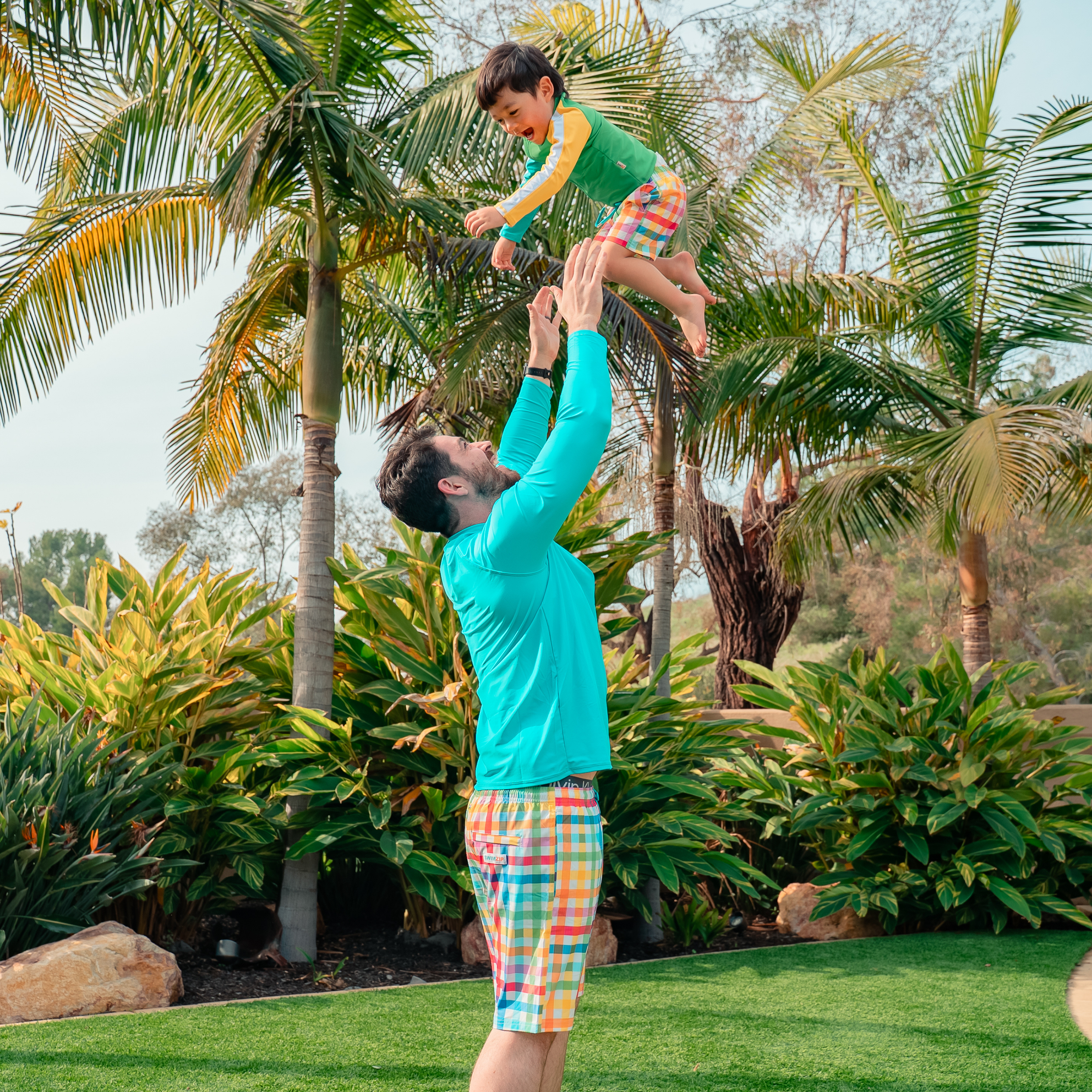 Boys Long Sleeve Zipper Rash Guard and Swim Trunk Set | "Picnic Party"-SwimZip UPF 50+ Sun Protective Swimwear & UV Zipper Rash Guards-pos12