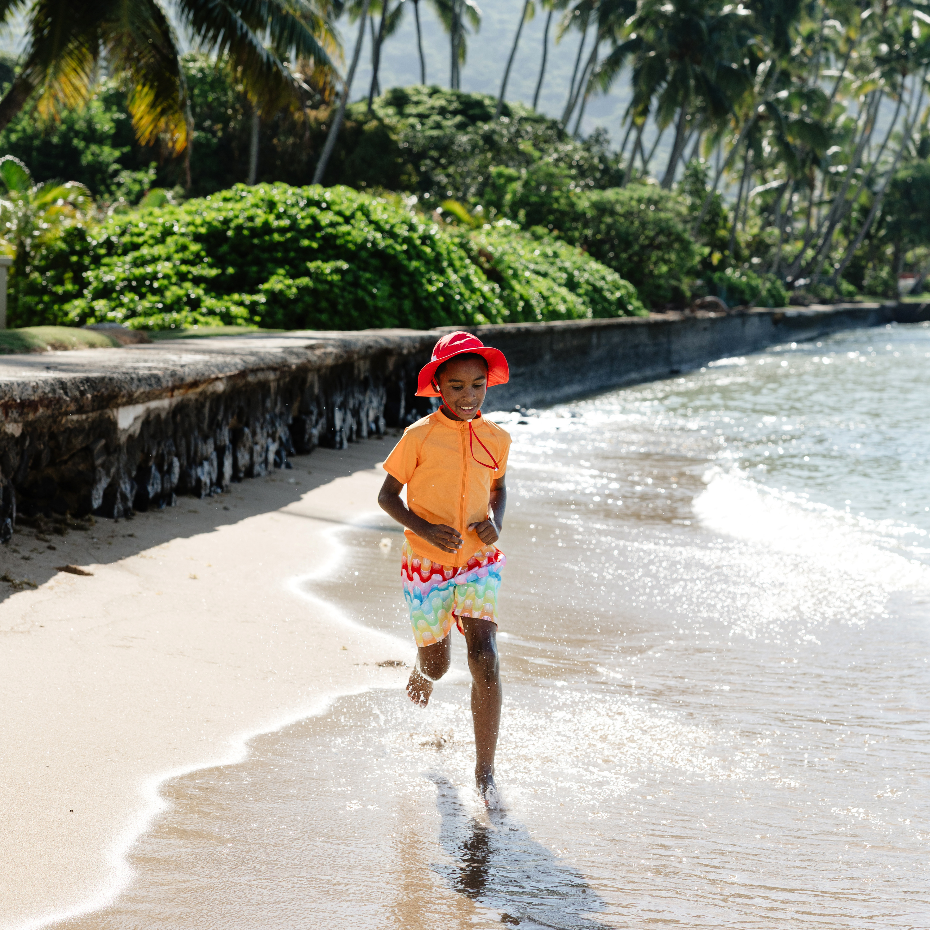 Kids Wide Brim Sun Hat "Fun Sun Day Play Hat" - Red-SwimZip UPF 50+ Sun Protective Swimwear & UV Zipper Rash Guards-pos7
