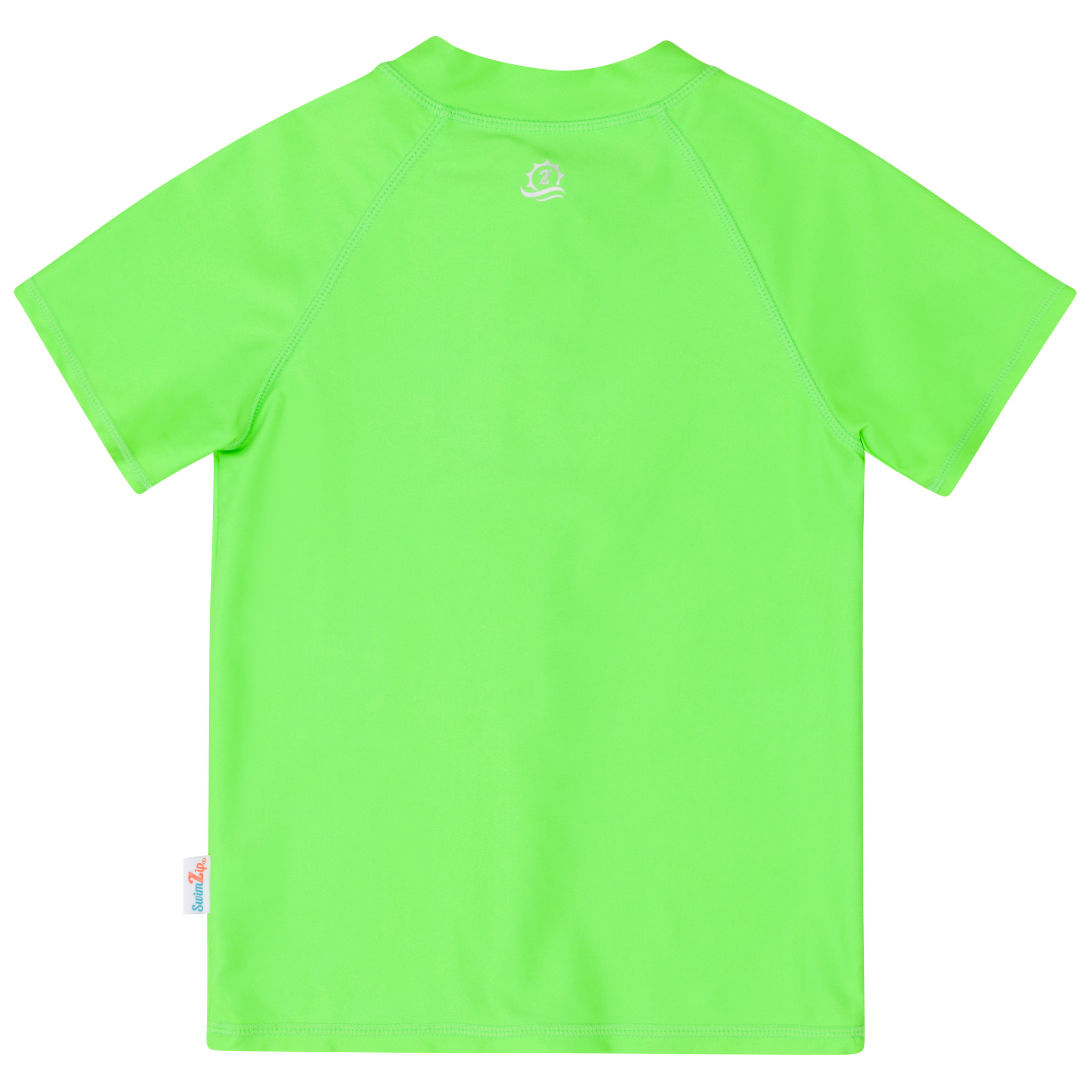 Kids Short-Sleeve Zipper Rash Guard Swim Shirt | Neon Green-SwimZip UPF 50+ Sun Protective Swimwear & UV Zipper Rash Guards-pos15