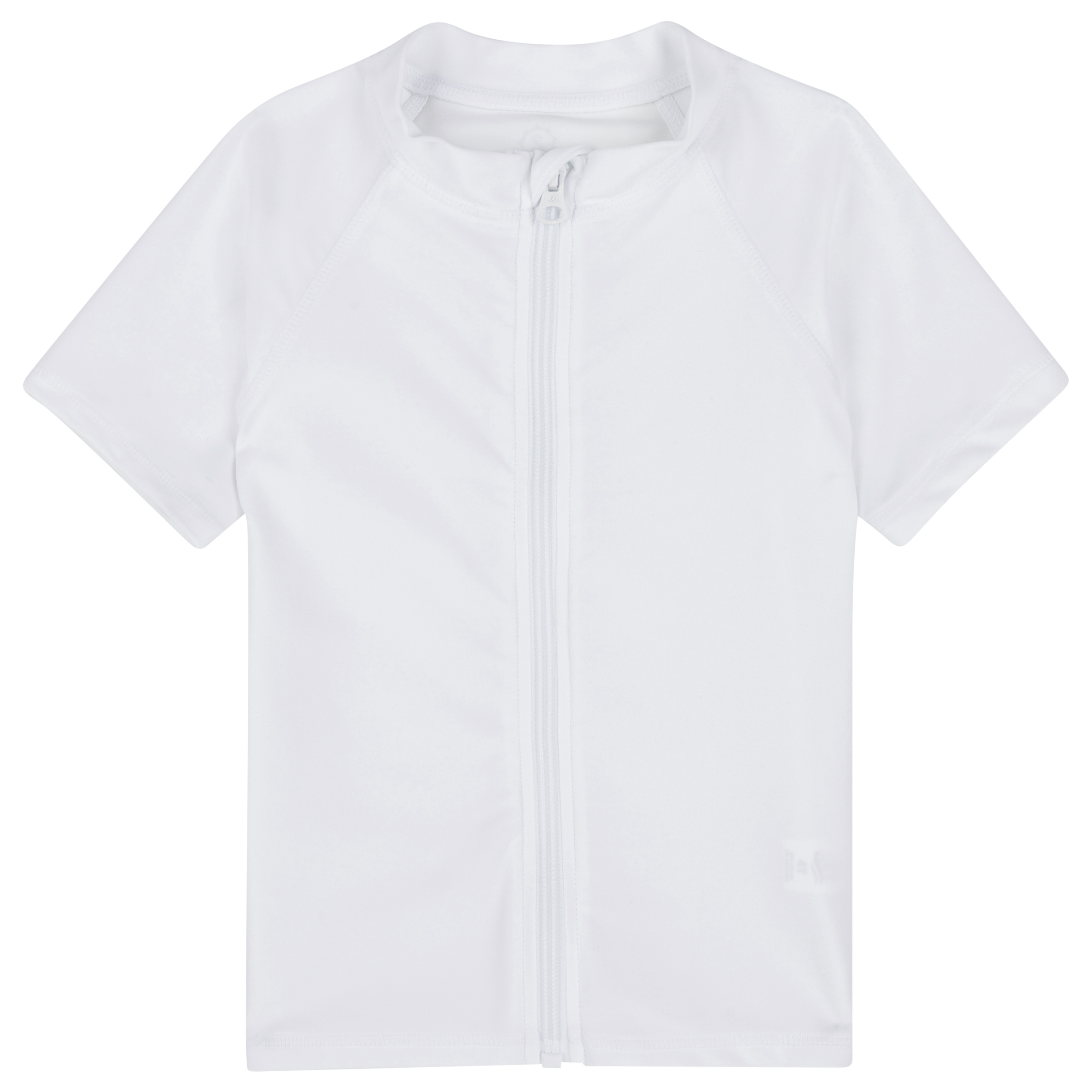 Kids Short Sleeve Zipper Rash Guard Swim Shirt | “White”-0-3 Month-White-SwimZip UPF 50+ Sun Protective Swimwear & UV Zipper Rash Guards-pos1