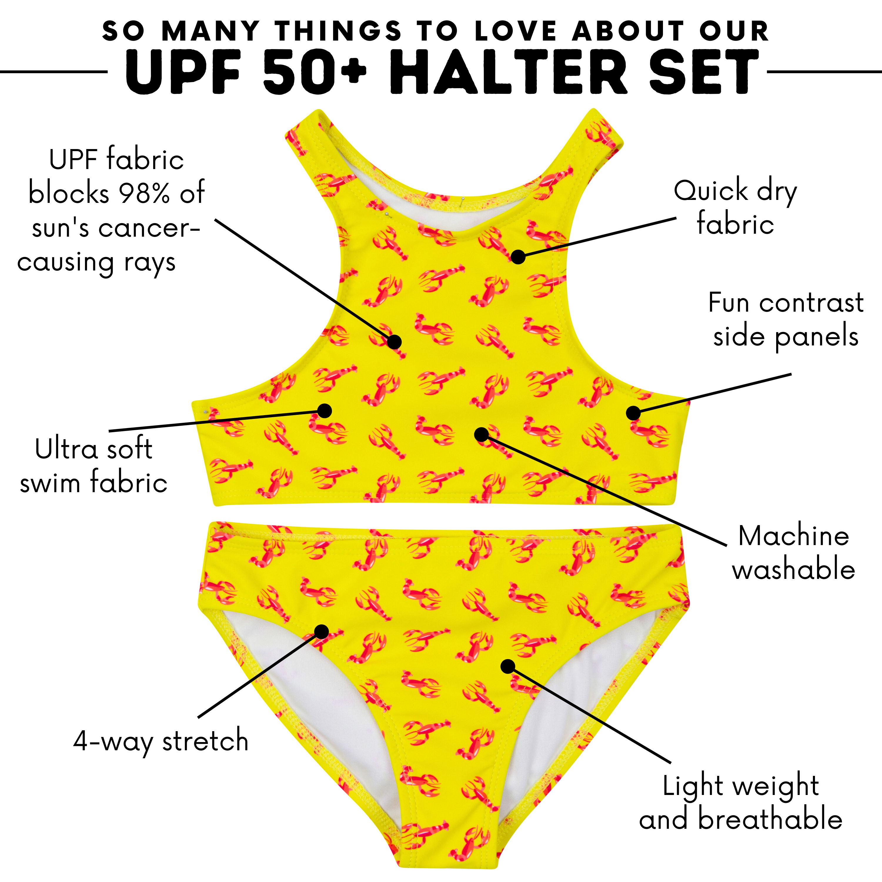 Girls Halter Top Bikini Set (2 Piece) | "Lobster"-SwimZip UPF 50+ Sun Protective Swimwear & UV Zipper Rash Guards-pos4
