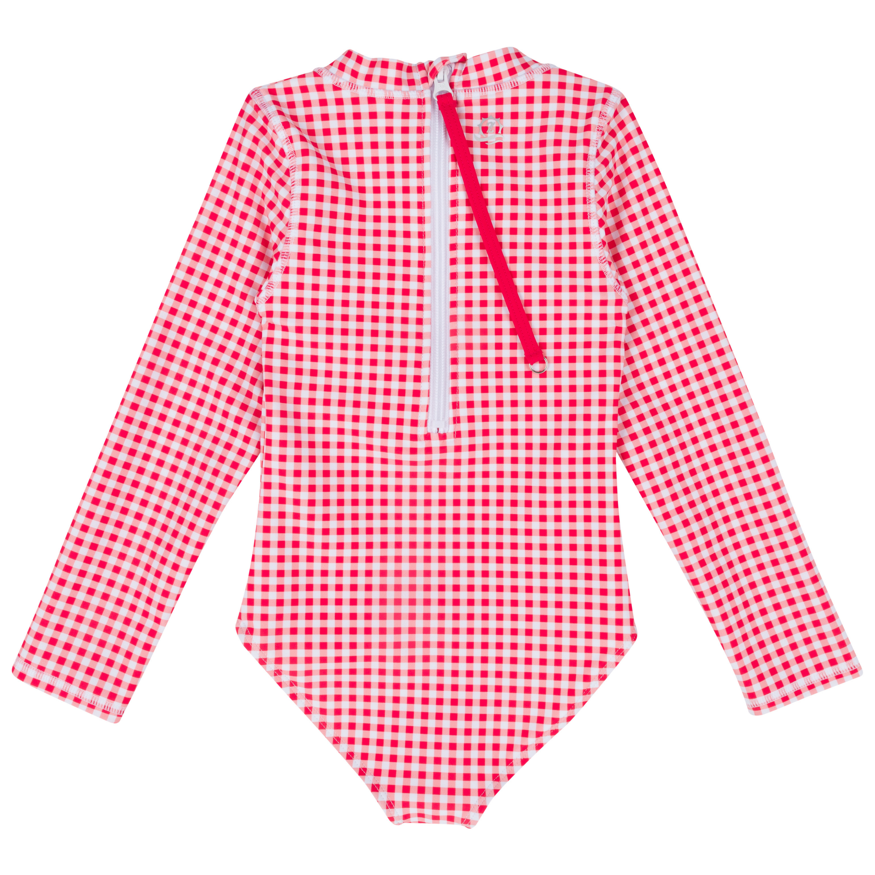 Girls Long Sleeve Surf Suit (One Piece Bodysuit) | "Red Gingham"-SwimZip UPF 50+ Sun Protective Swimwear & UV Zipper Rash Guards-pos13