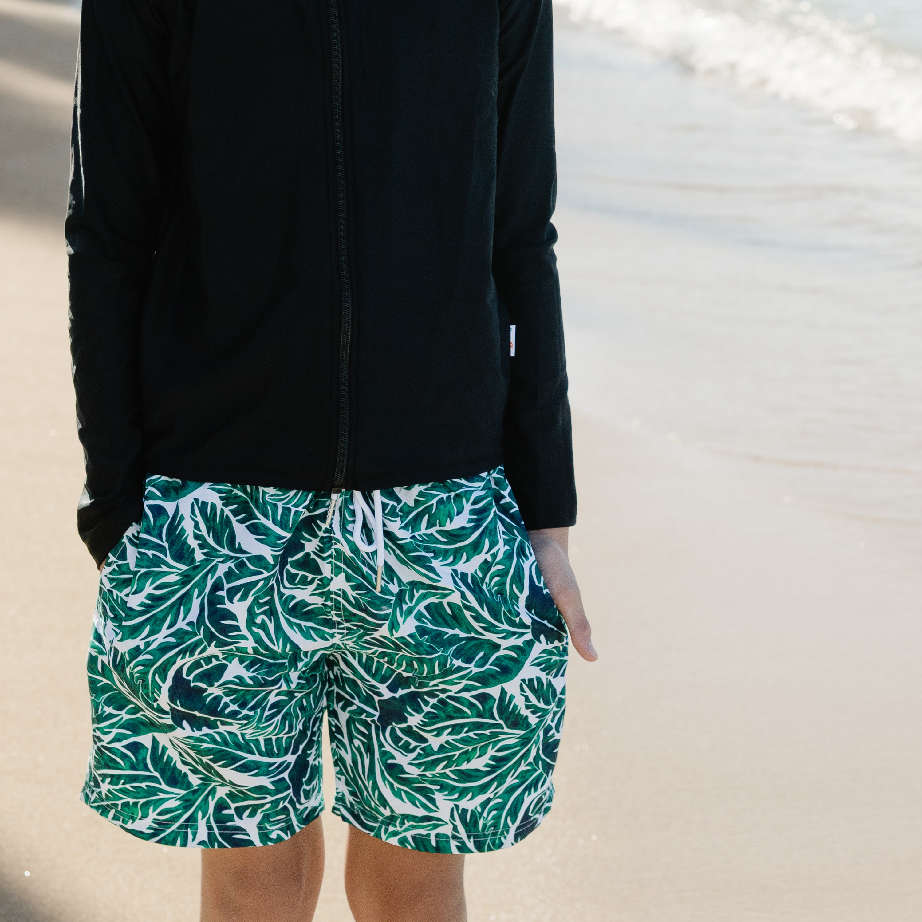 Boys Swim Trunks Boxer Brief Liner (sizes 6-14) | "Palm Leaf"-SwimZip UPF 50+ Sun Protective Swimwear & UV Zipper Rash Guards-pos11