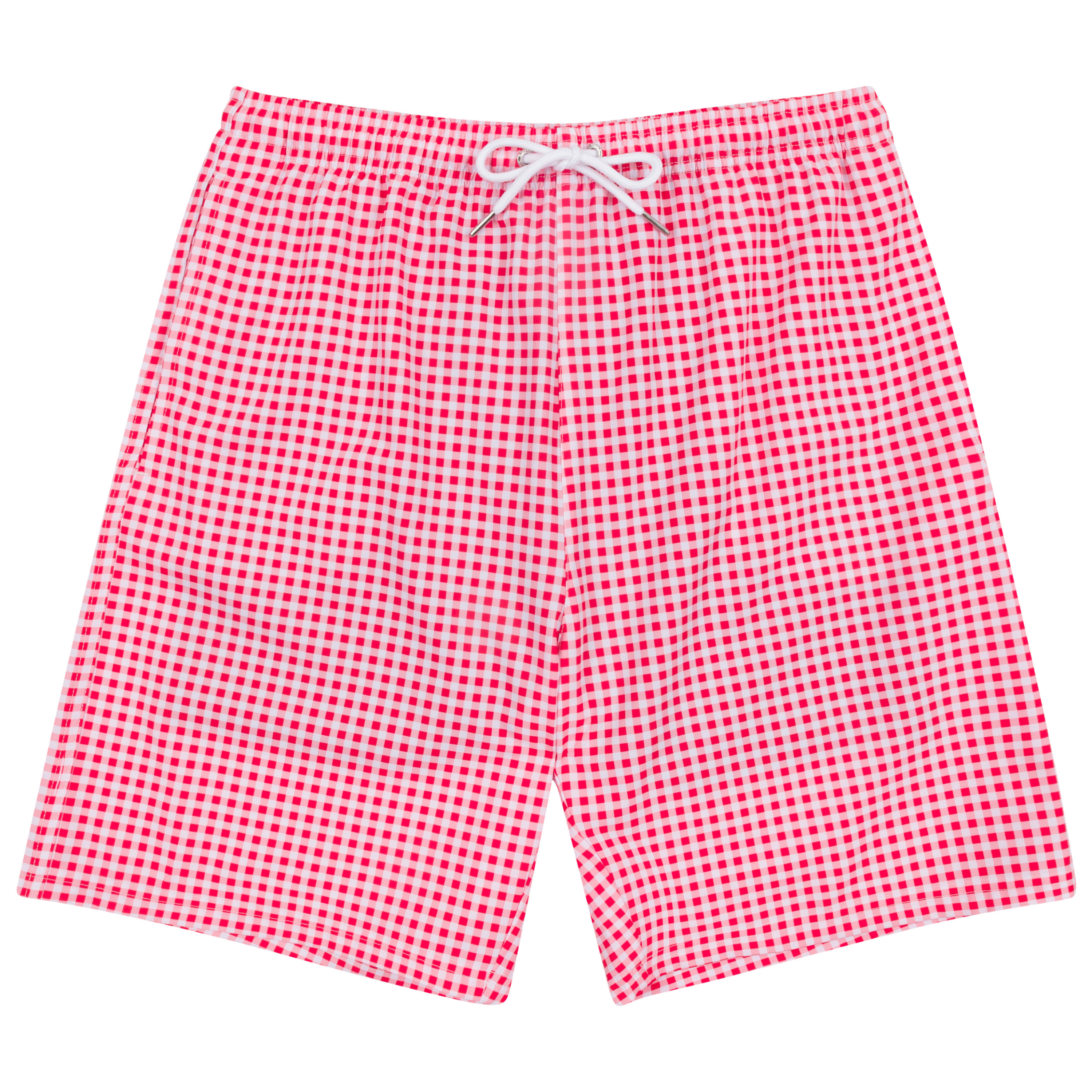 Men's 8" Swim Trunks Boxer Brief Liner | "Red Gingham"-S-Red Gingham-SwimZip UPF 50+ Sun Protective Swimwear & UV Zipper Rash Guards-pos1