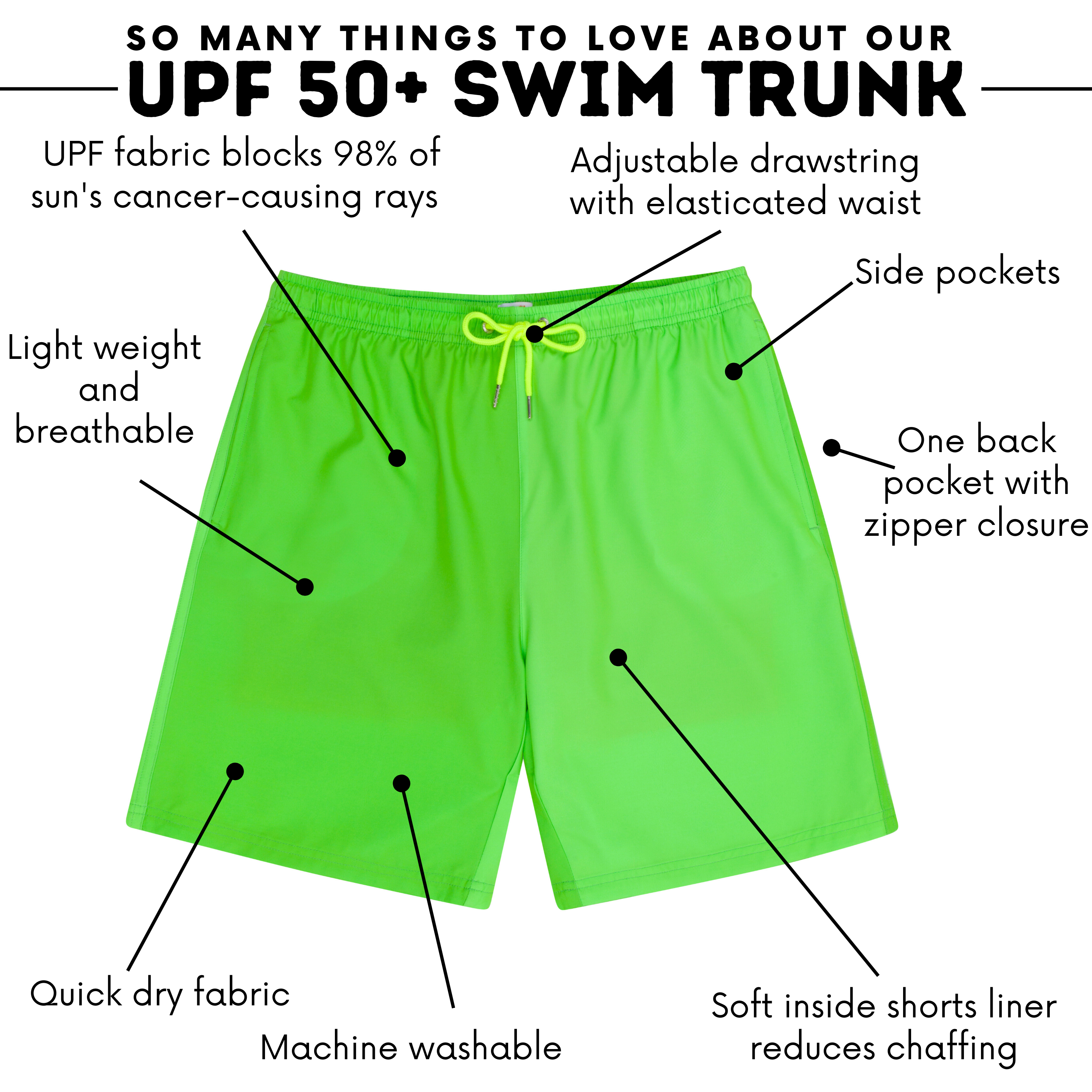 Men's 8" Swim Trunks Boxer Brief Liner | "Neon Green"-SwimZip UPF 50+ Sun Protective Swimwear & UV Zipper Rash Guards-pos3