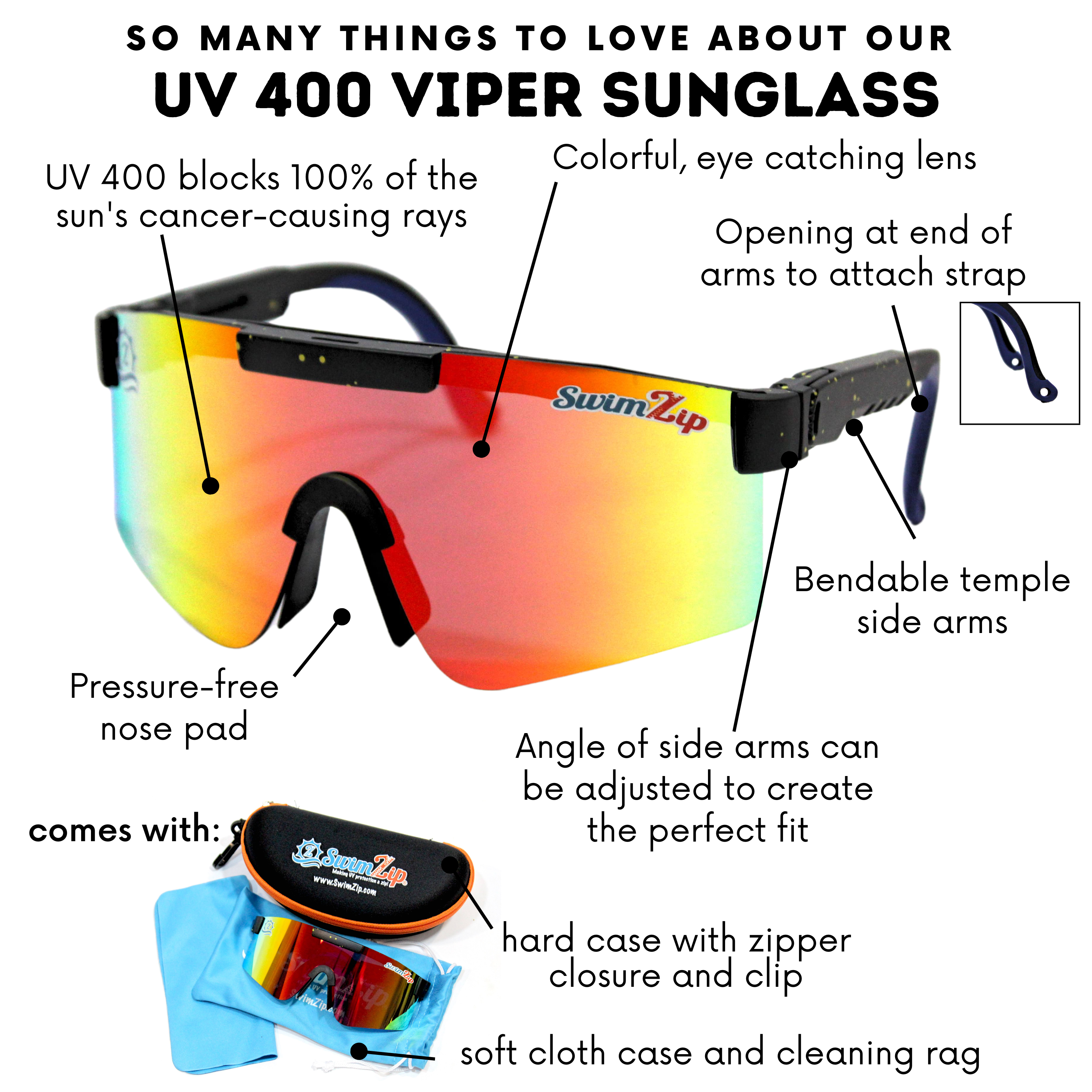 Viper Style UV Sunglasses | Sunset-SwimZip UPF 50+ Sun Protective Swimwear & UV Zipper Rash Guards-pos7