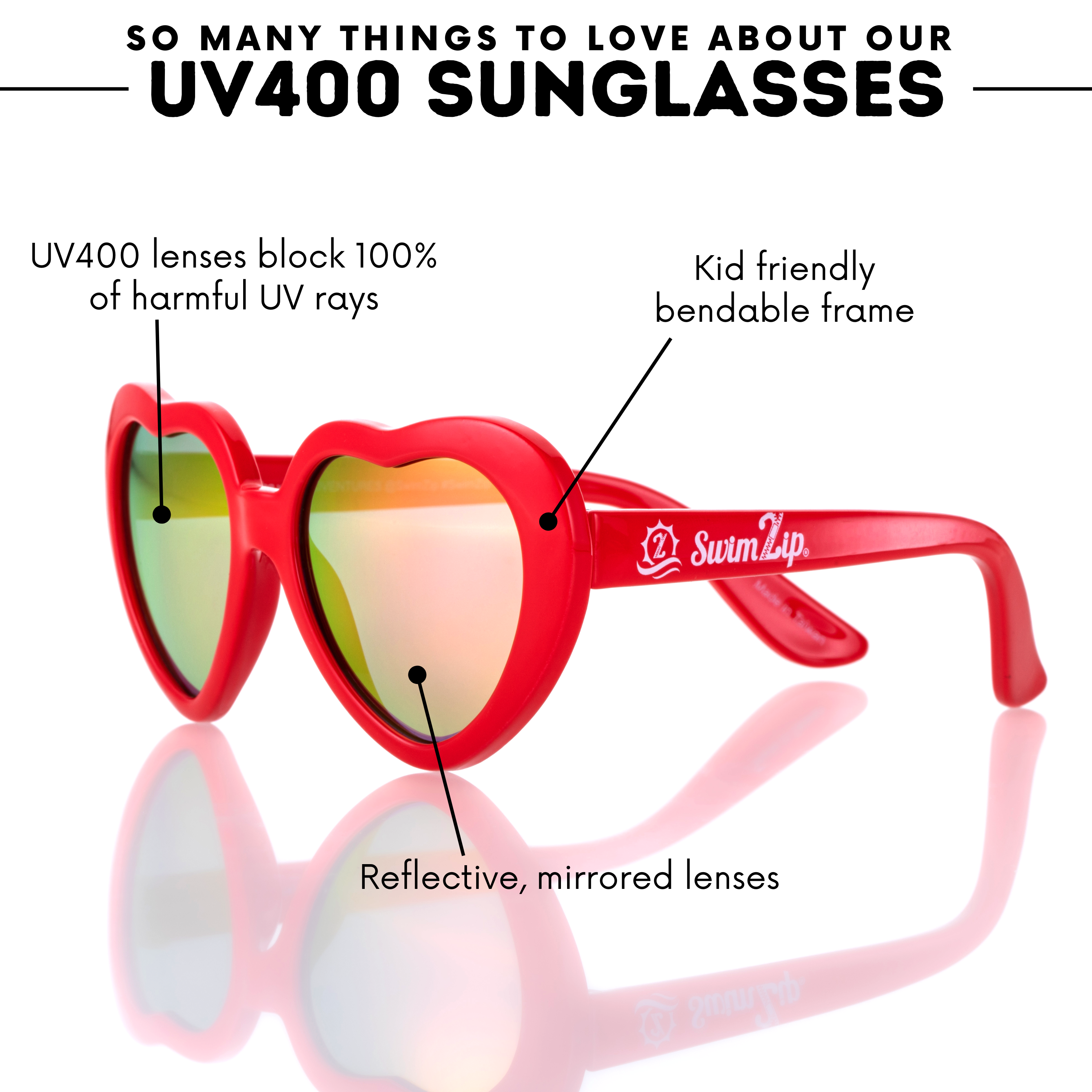 Kids Heart Sunglasses - Red-SwimZip UPF 50+ Sun Protective Swimwear & UV Zipper Rash Guards-pos5