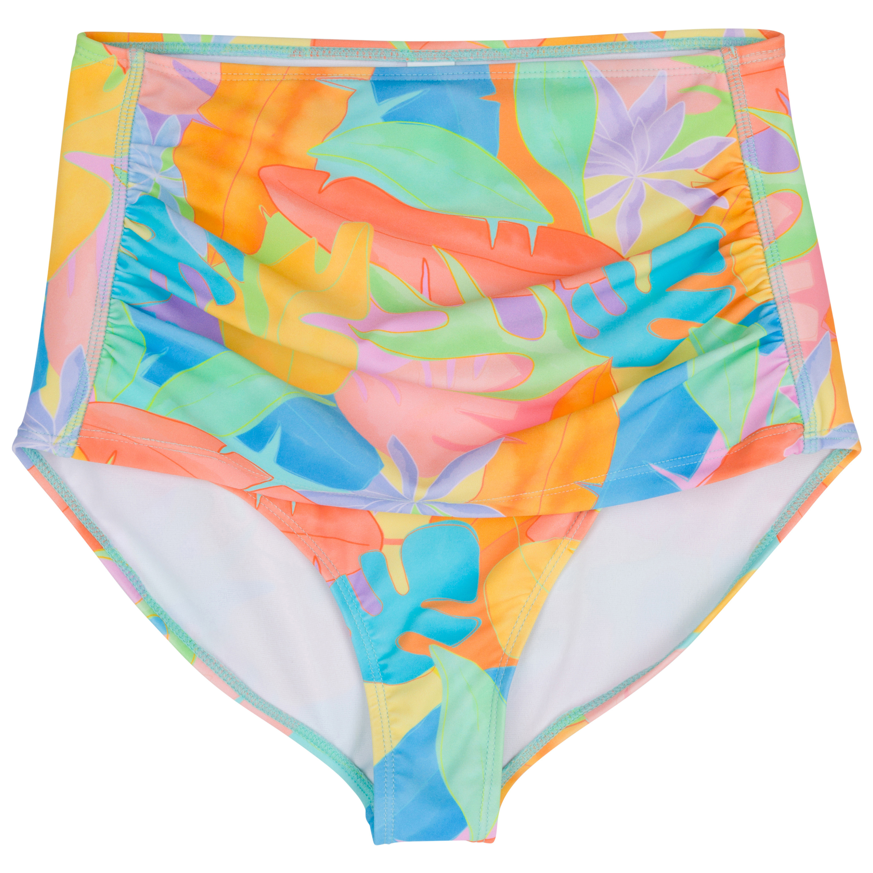 Women's High Waist Bikini Bottoms Ruched | "Vibrant Vacay"-SwimZip UPF 50+ Sun Protective Swimwear & UV Zipper Rash Guards-pos1