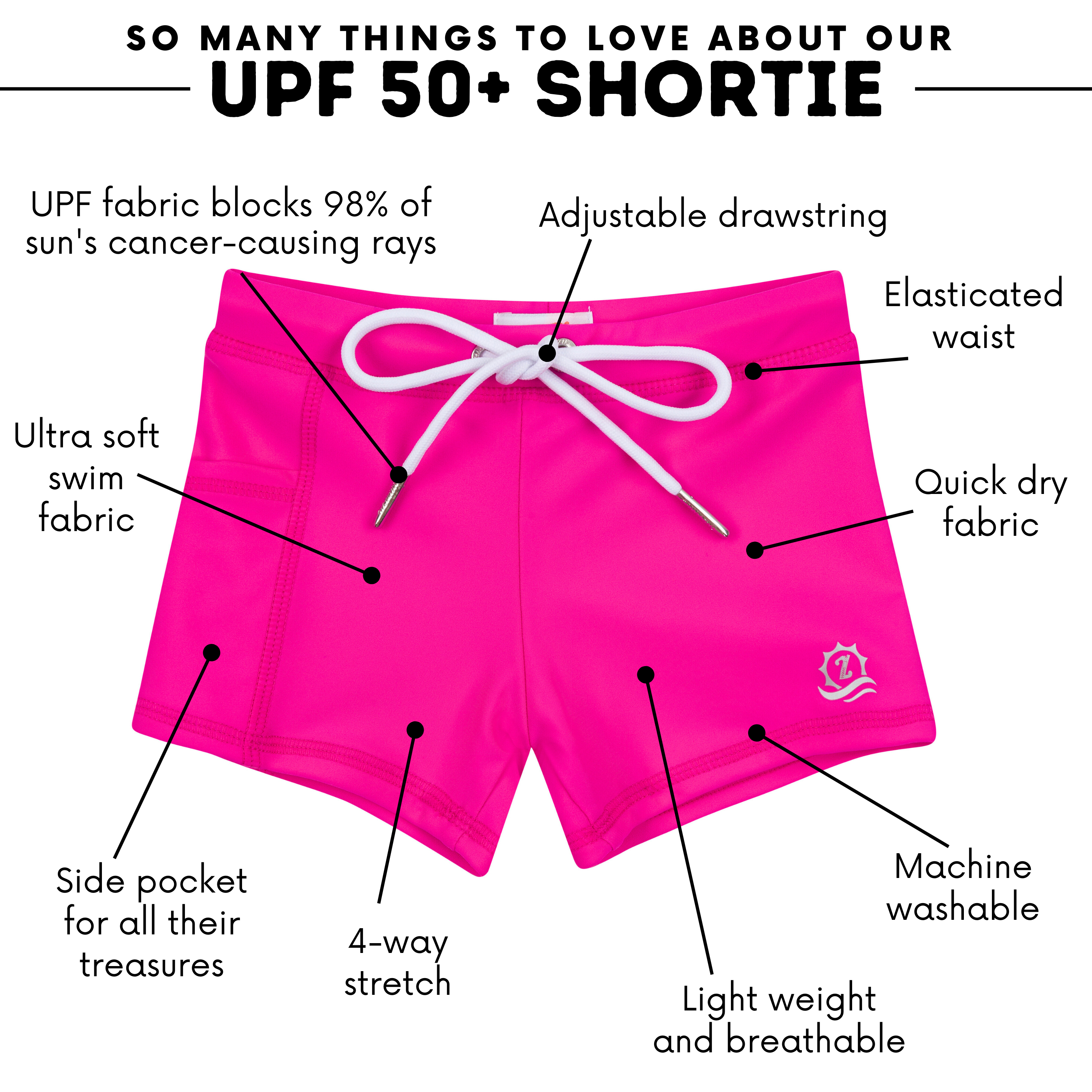 Kids Euro Swim Shorties | "Manic Magenta"-SwimZip UPF 50+ Sun Protective Swimwear & UV Zipper Rash Guards-pos4