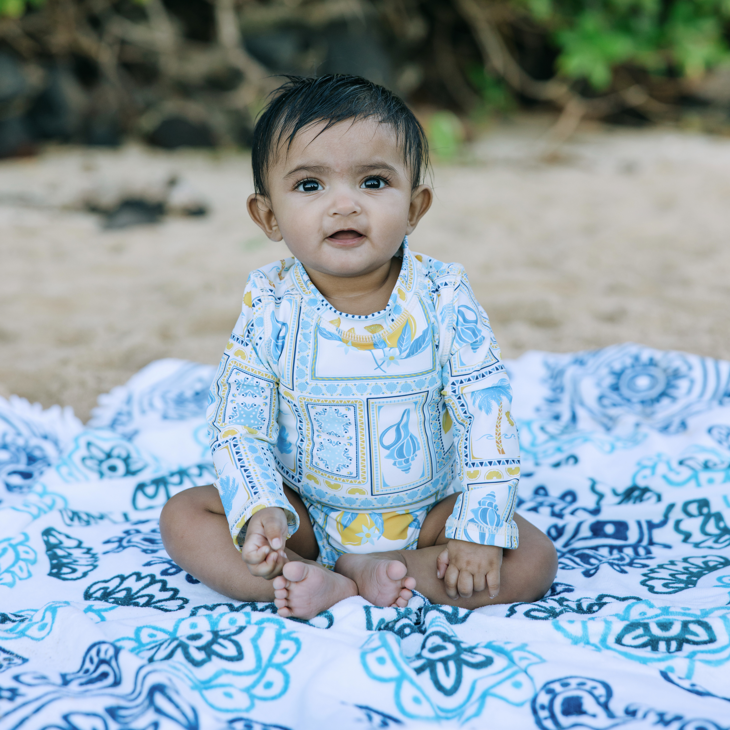 Girls Long Sleeve Surf Suit (One Piece Bodysuit) | "Mediterranean Lemons"-SwimZip UPF 50+ Sun Protective Swimwear & UV Zipper Rash Guards-pos4