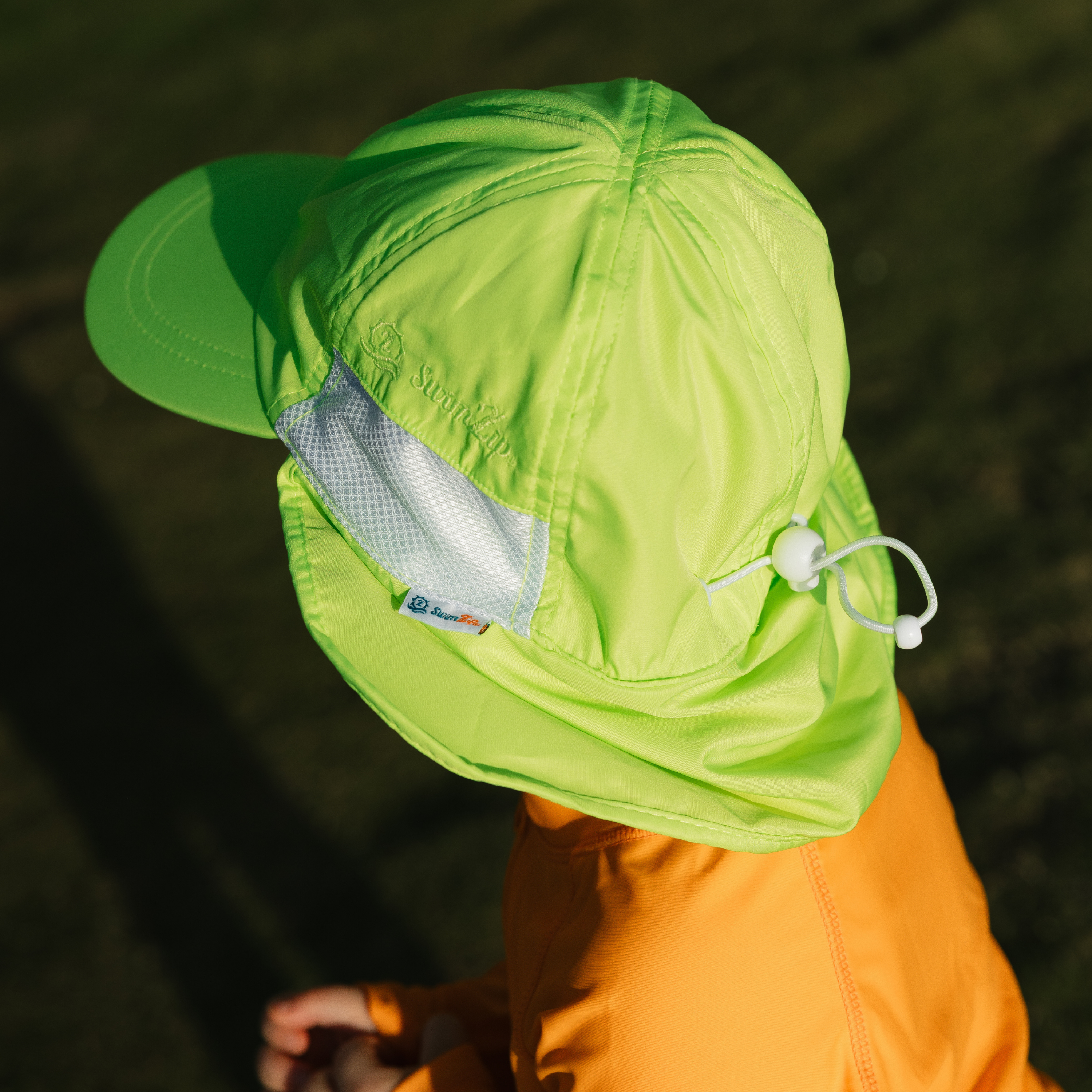 Kids Flap Hat | Electric Green-SwimZip UPF 50+ Sun Protective Swimwear & UV Zipper Rash Guards-pos6