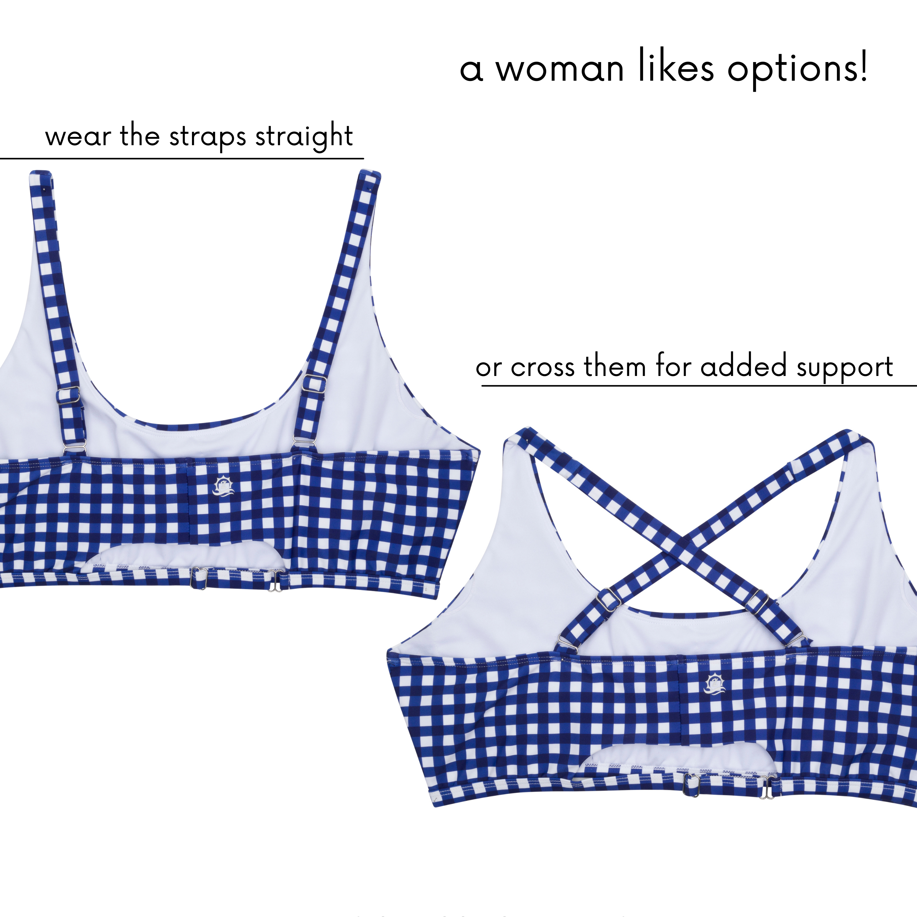 Women's Scoop Neck Bikini Top Plus Size | "Navy Gingham"-SwimZip UPF 50+ Sun Protective Swimwear & UV Zipper Rash Guards-pos7