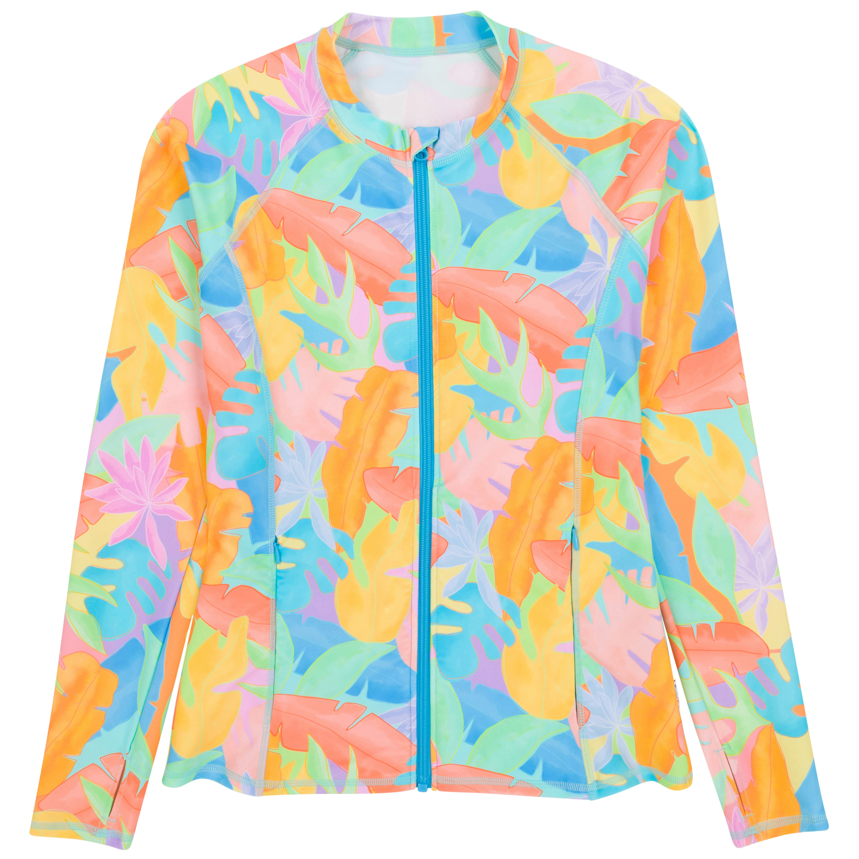 Women's Long Sleeve Rash Guard with Pockets | "Vibrant Vacay"-SwimZip UPF 50+ Sun Protective Swimwear & UV Zipper Rash Guards-pos1