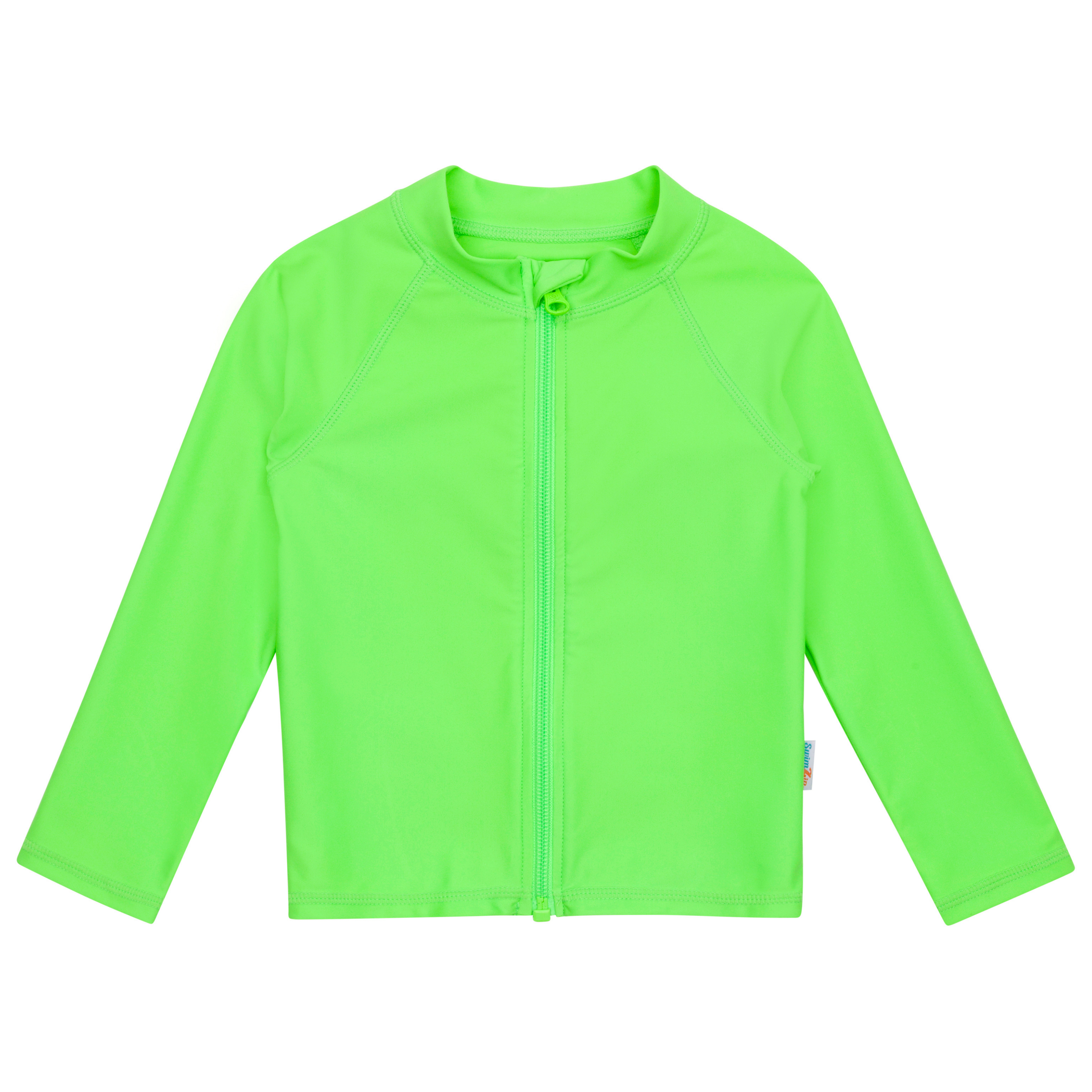 Kids UPF 50+ Long Sleeve Zipper Rash Guard Swim Shirt | "Neon Green"-6-12 Month-Neon Green-SwimZip UPF 50+ Sun Protective Swimwear & UV Zipper Rash Guards-pos1