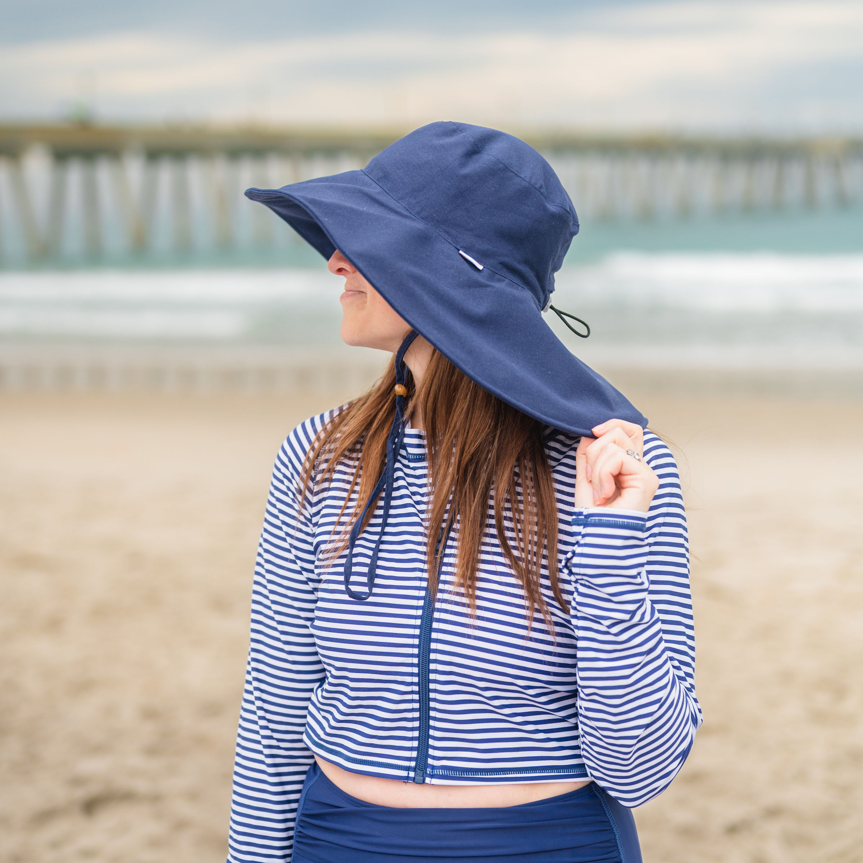 Women's Ultra Wide Brim Sun Hat | Navy-SwimZip UPF 50+ Sun Protective Swimwear & UV Zipper Rash Guards-pos5