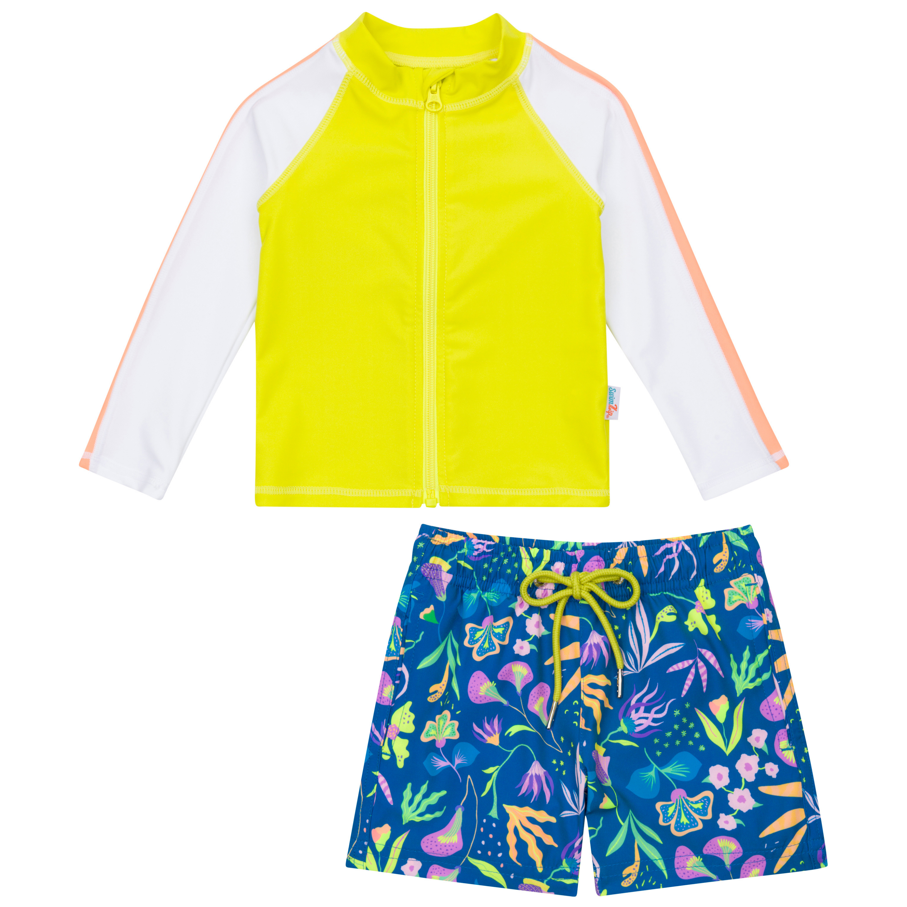 Boys Long Sleeve Zipper Rash Guard and Swim Trunk Set | "Tropadelic"-0-3 Month-Tropadelic-SwimZip UPF 50+ Sun Protective Swimwear & UV Zipper Rash Guards-pos1