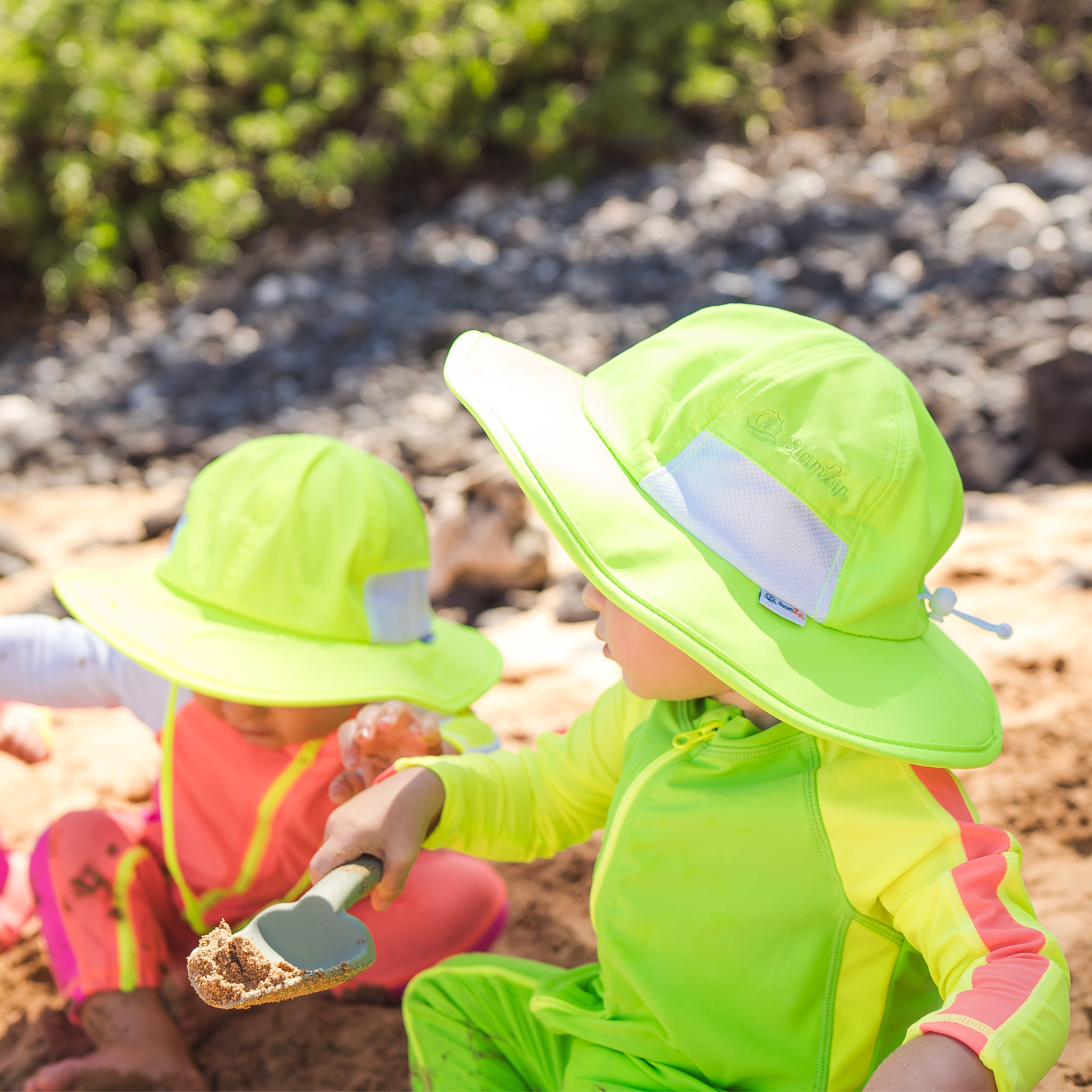 Kids Wide Brim Sun Hat "Fun Sun Day Play Hat" - Neon Lime Green-SwimZip UPF 50+ Sun Protective Swimwear & UV Zipper Rash Guards-pos10