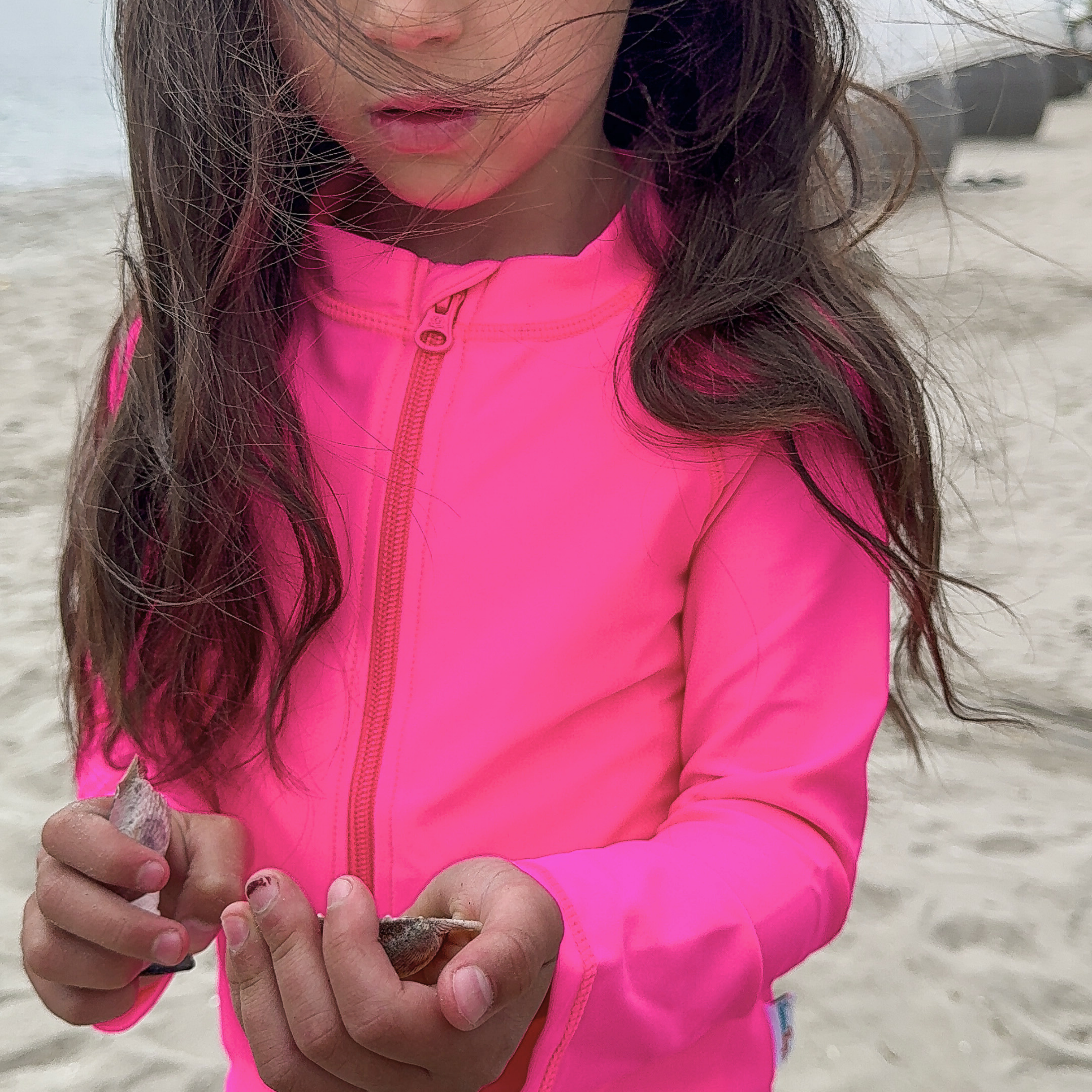 Kids UPF 50+ Long Sleeve Zipper Rash Guard Swim Shirt | "Neon Pink"-SwimZip UPF 50+ Sun Protective Swimwear & UV Zipper Rash Guards-pos2
