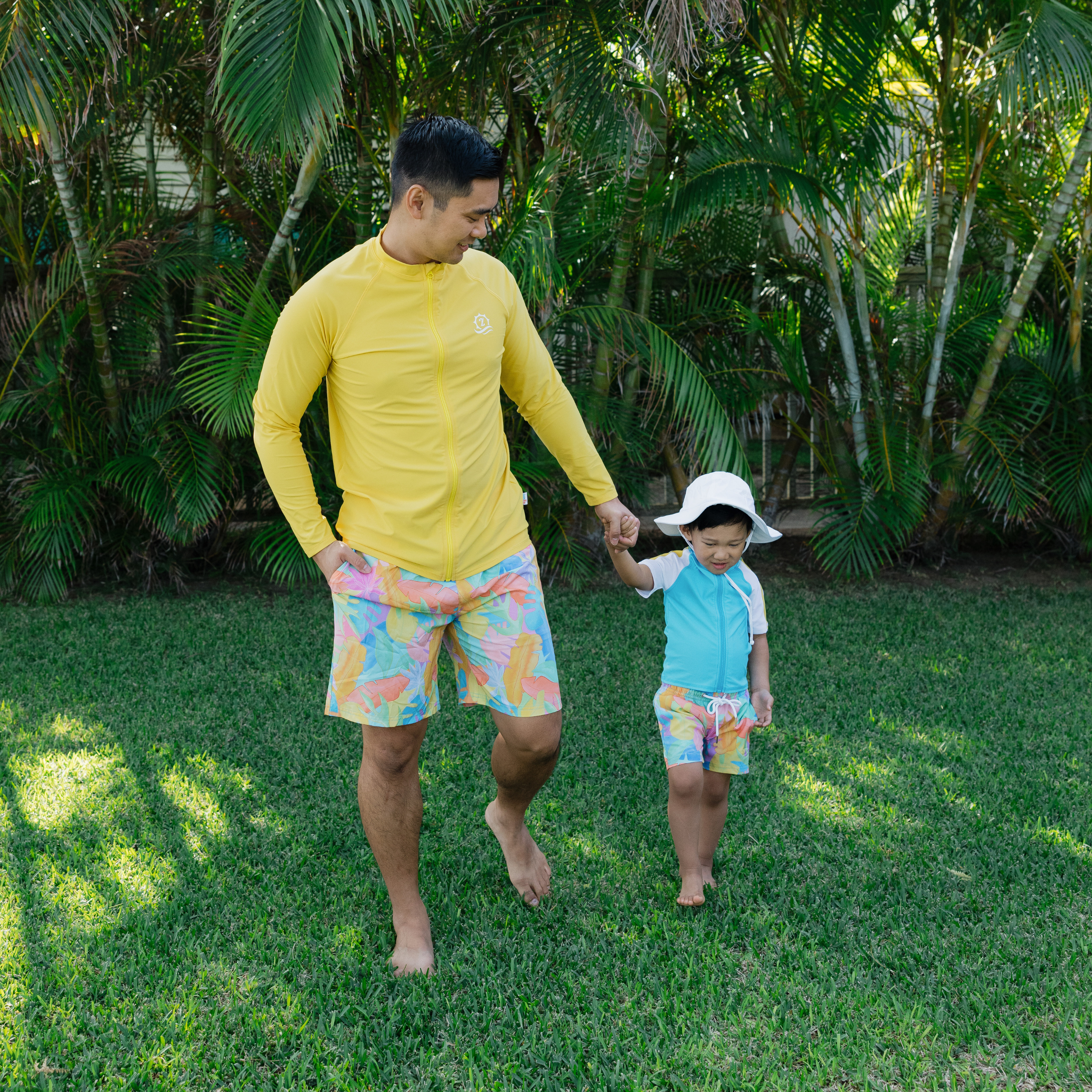 Boys Short Sleeve Zipper Rash Guard and Swim Trunk Set | "Vibrant Vacay"-SwimZip UPF 50+ Sun Protective Swimwear & UV Zipper Rash Guards-pos7