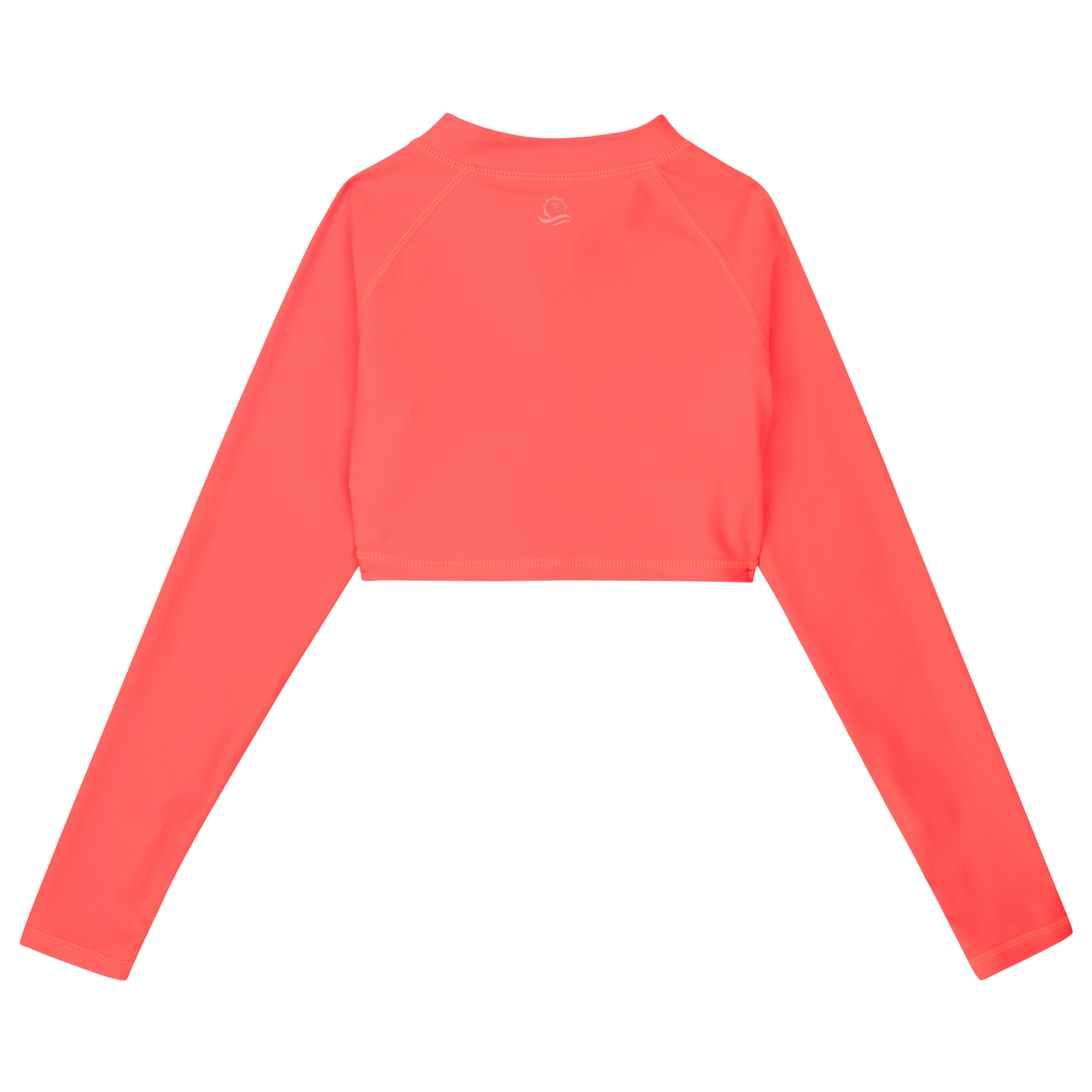 Girls Long Sleeve Crop Rash Guard | "Neon Orange"-SwimZip UPF 50+ Sun Protective Swimwear & UV Zipper Rash Guards-pos7