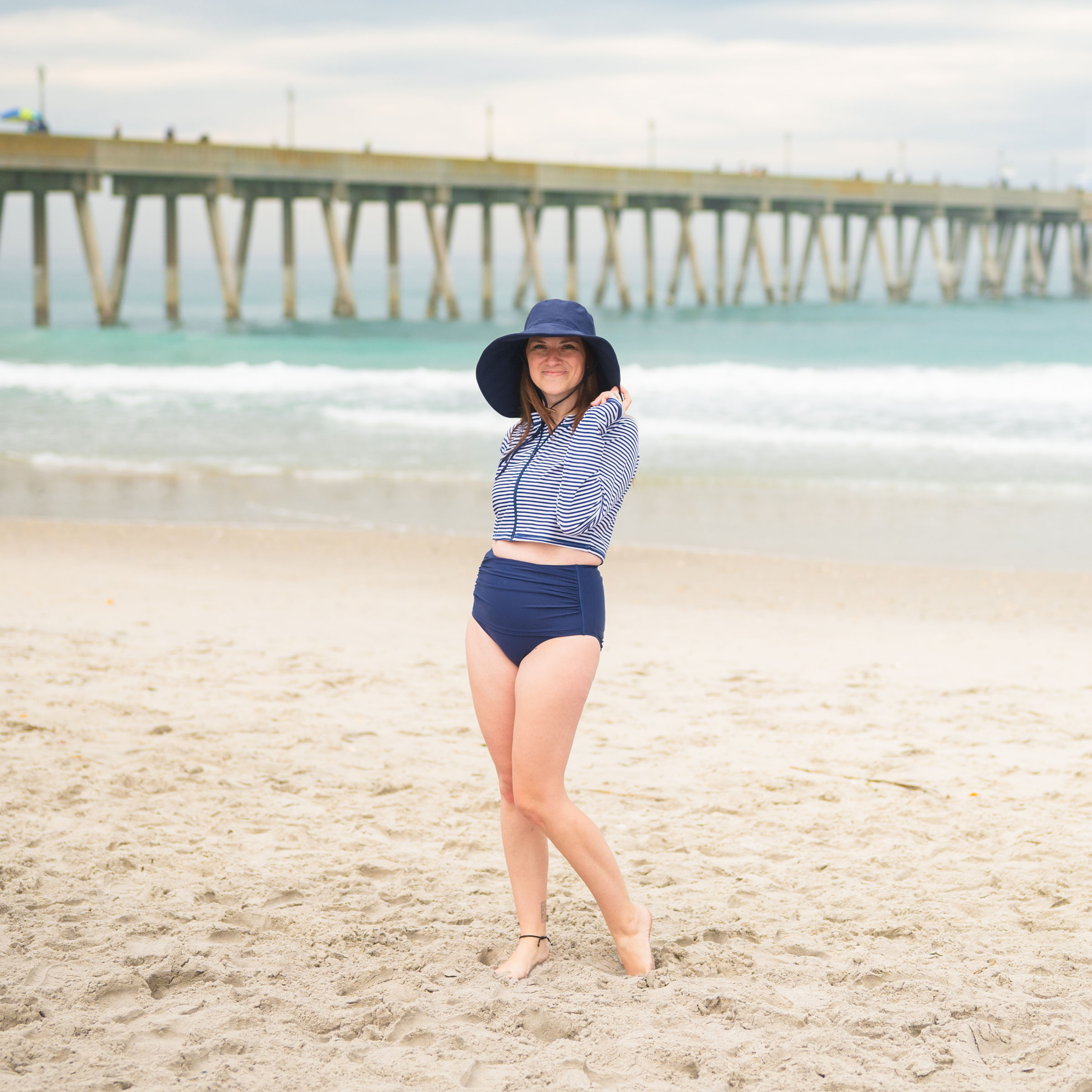 Women's Ultra Wide Brim Sun Hat | Navy-SwimZip UPF 50+ Sun Protective Swimwear & UV Zipper Rash Guards-pos2