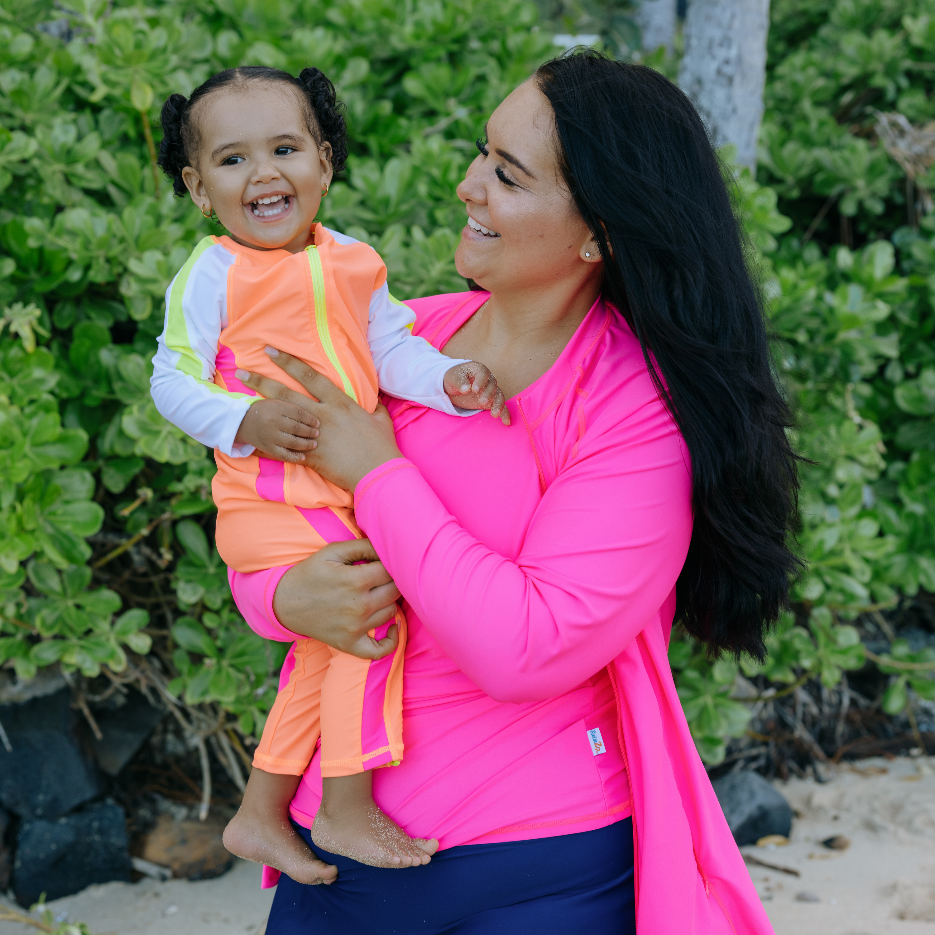 Sunsuit - Long Sleeve Romper Swimsuit | "Neon Orange/White"-SwimZip UPF 50+ Sun Protective Swimwear & UV Zipper Rash Guards-pos2