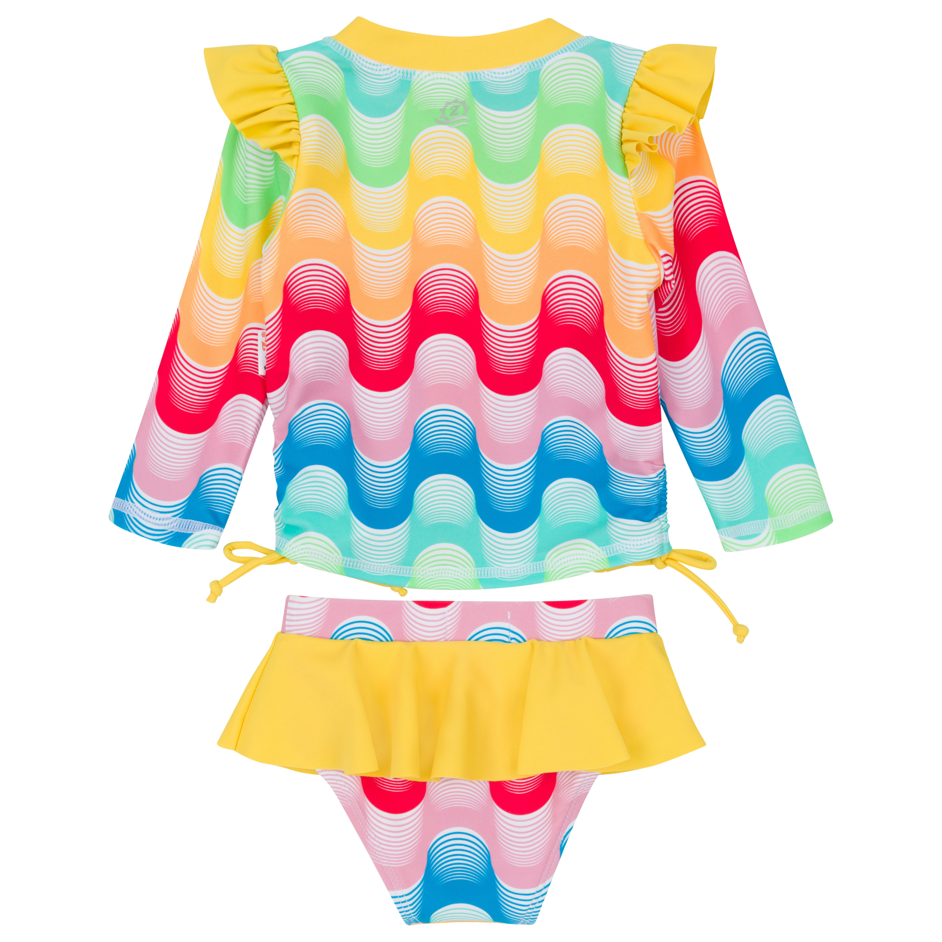 Girls Long Sleeve Rash Guard Ruffle Bottom Swimsuit Set (2 Piece) | "Surf's Up"-SwimZip UPF 50+ Sun Protective Swimwear & UV Zipper Rash Guards-pos16