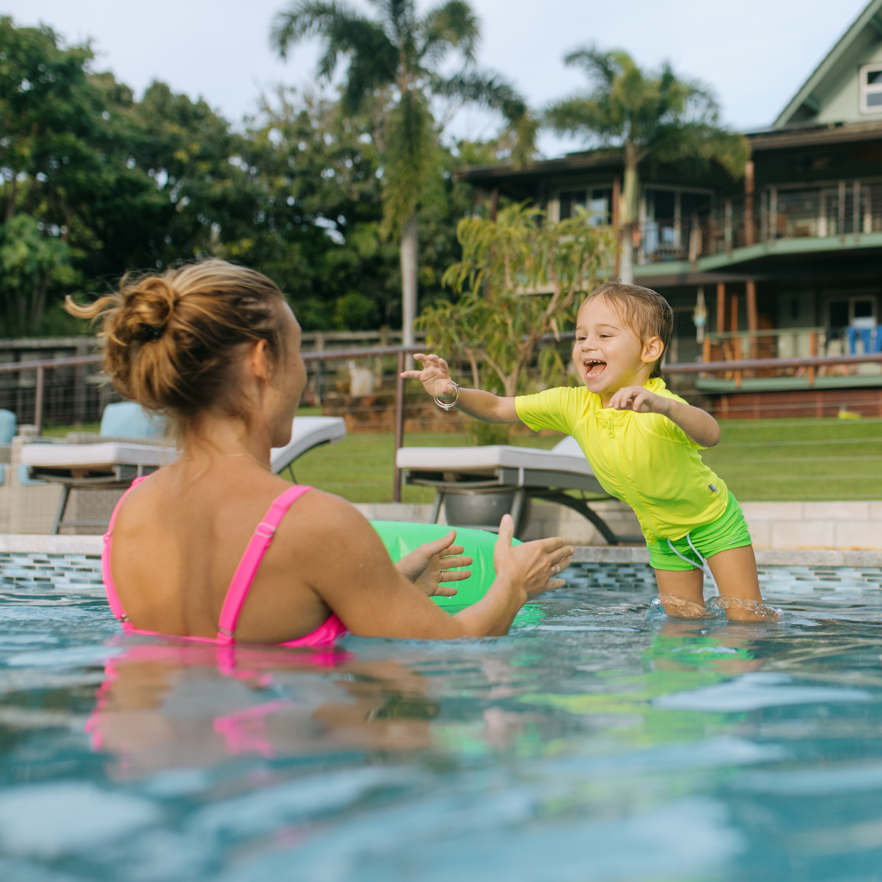 Kids Euro Swim Shorties | "Neon Green"-SwimZip UPF 50+ Sun Protective Swimwear & UV Zipper Rash Guards-pos4
