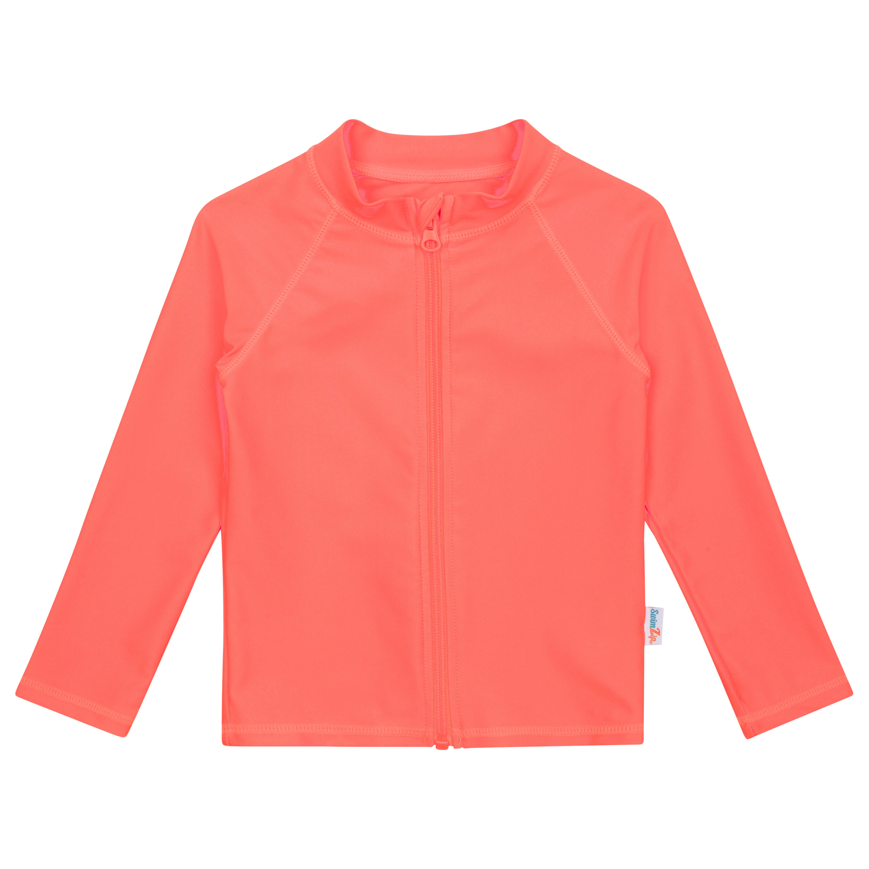 Kids UPF 50+ Long Sleeve Zipper Rash Guard Swim Shirt | "Neon Orange"-6-12 Month-Neon Orange-SwimZip UPF 50+ Sun Protective Swimwear & UV Zipper Rash Guards-pos1