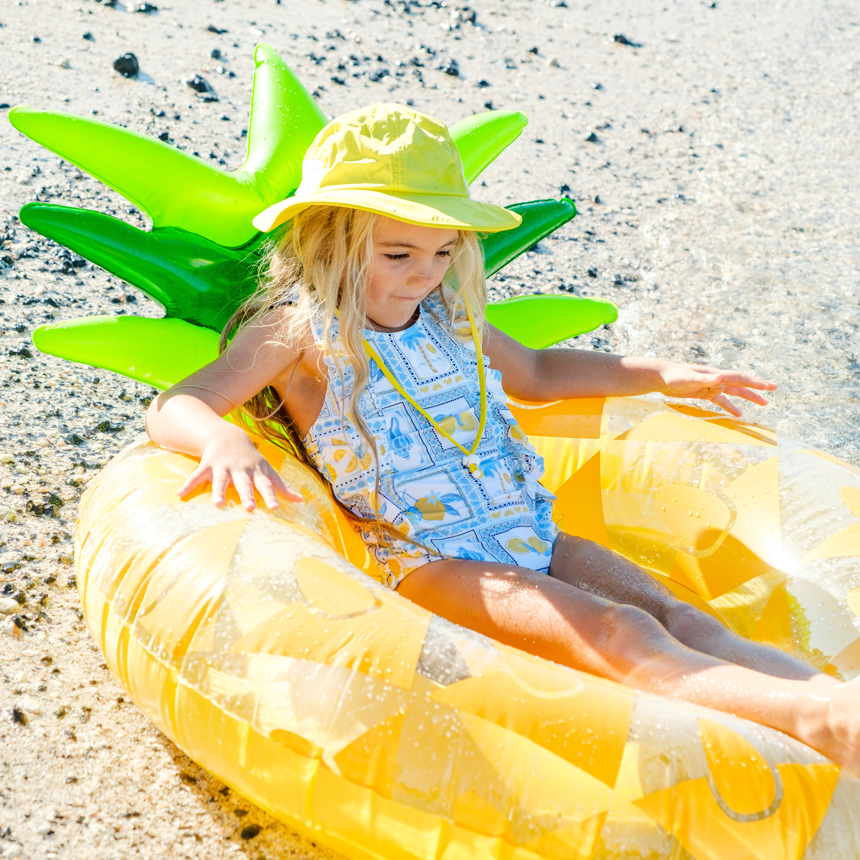 Kids Wide Brim Sun Hat "Fun Sun Day Play Hat" - Yellow-SwimZip UPF 50+ Sun Protective Swimwear & UV Zipper Rash Guards-pos2