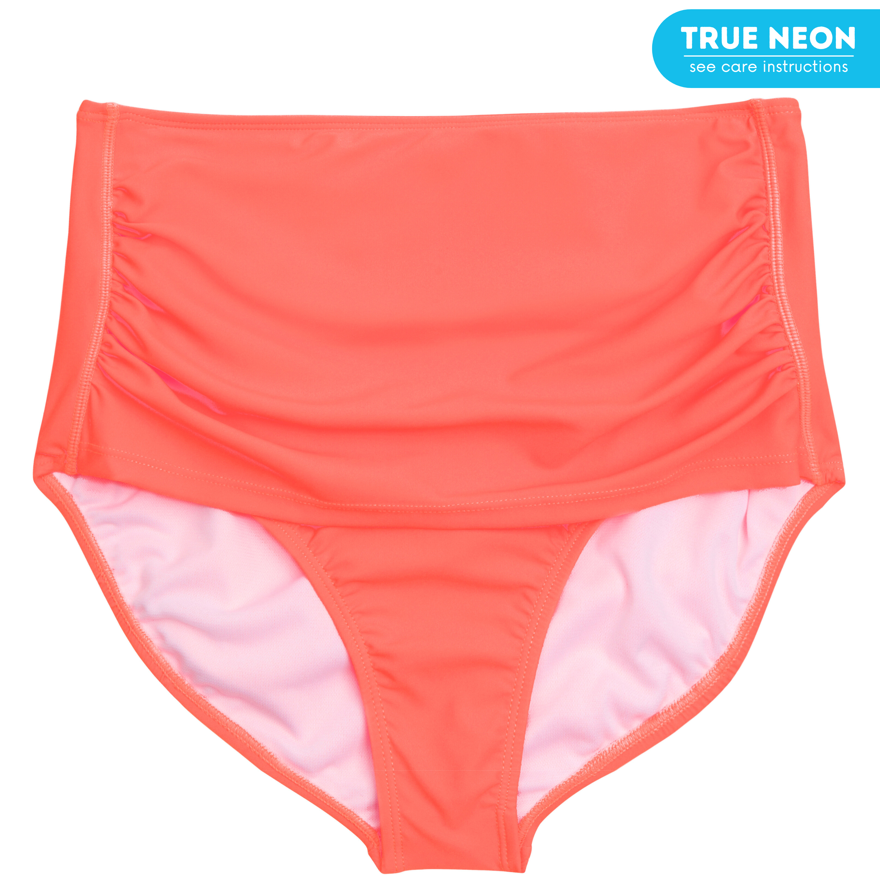 Women's High Waist Bikini Bottoms Ruched | "Neon Orange"-SwimZip UPF 50+ Sun Protective Swimwear & UV Zipper Rash Guards-pos1