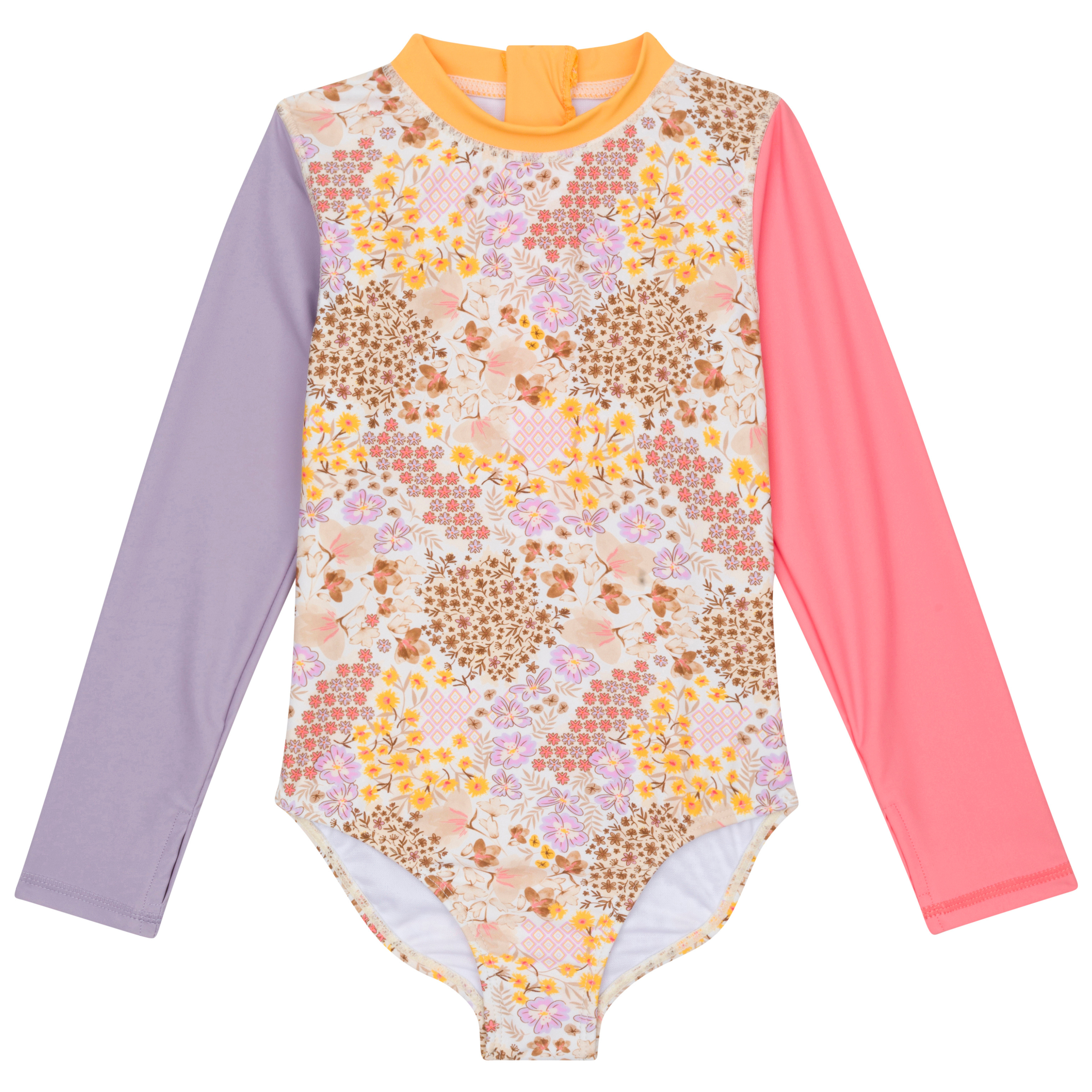 Girls Long Sleeve Surf Suit (One Piece Bodysuit) | "Meadows"-SwimZip UPF 50+ Sun Protective Swimwear & UV Zipper Rash Guards-pos1