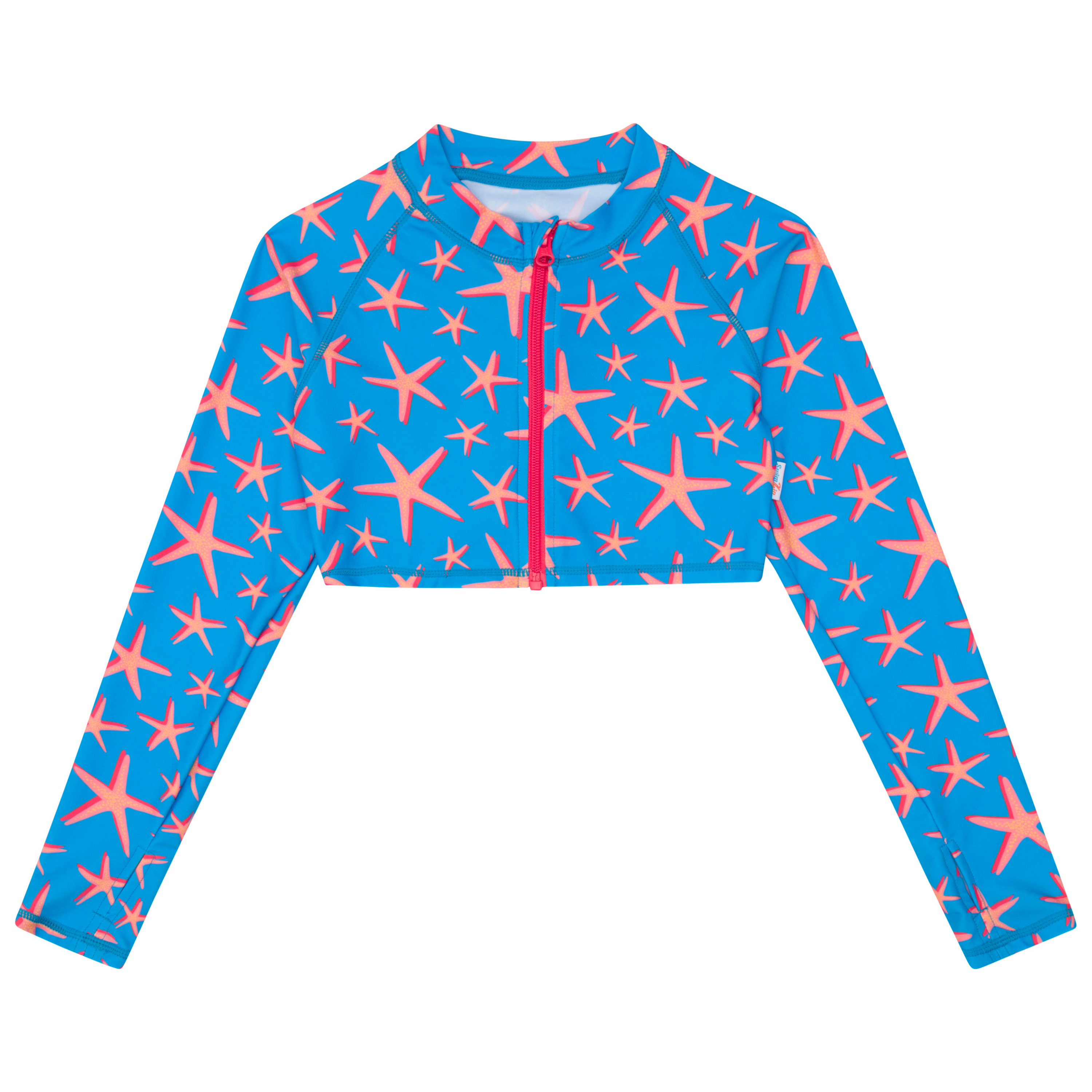 Girls Long Sleeve Crop Rash Guard | "Starfish"-SwimZip UPF 50+ Sun Protective Swimwear & UV Zipper Rash Guards-pos1