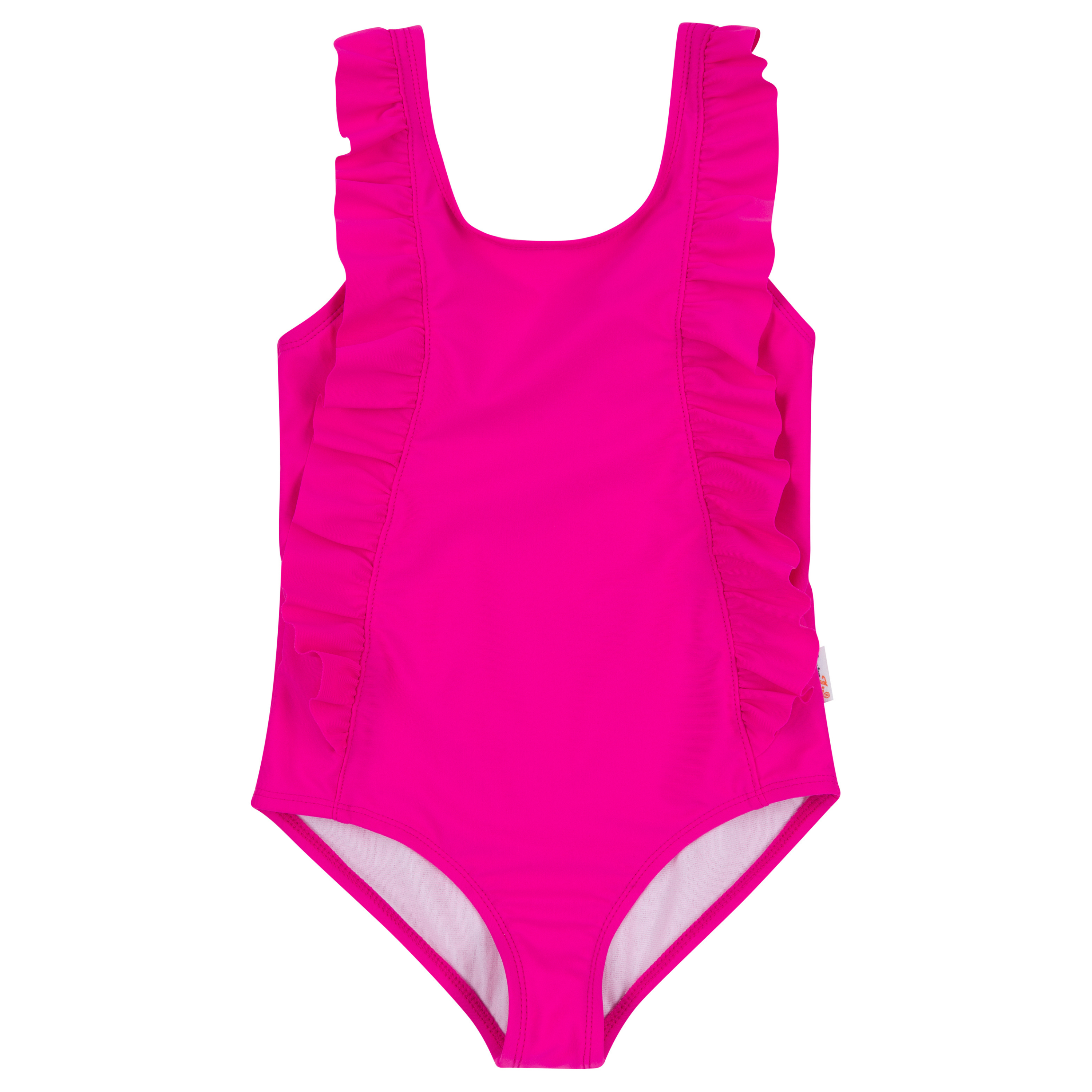 Girls Ruffle One-Piece Swimsuit | "Manic Magenta"-6-12 Month-Manic Magenta-SwimZip UPF 50+ Sun Protective Swimwear & UV Zipper Rash Guards-pos1